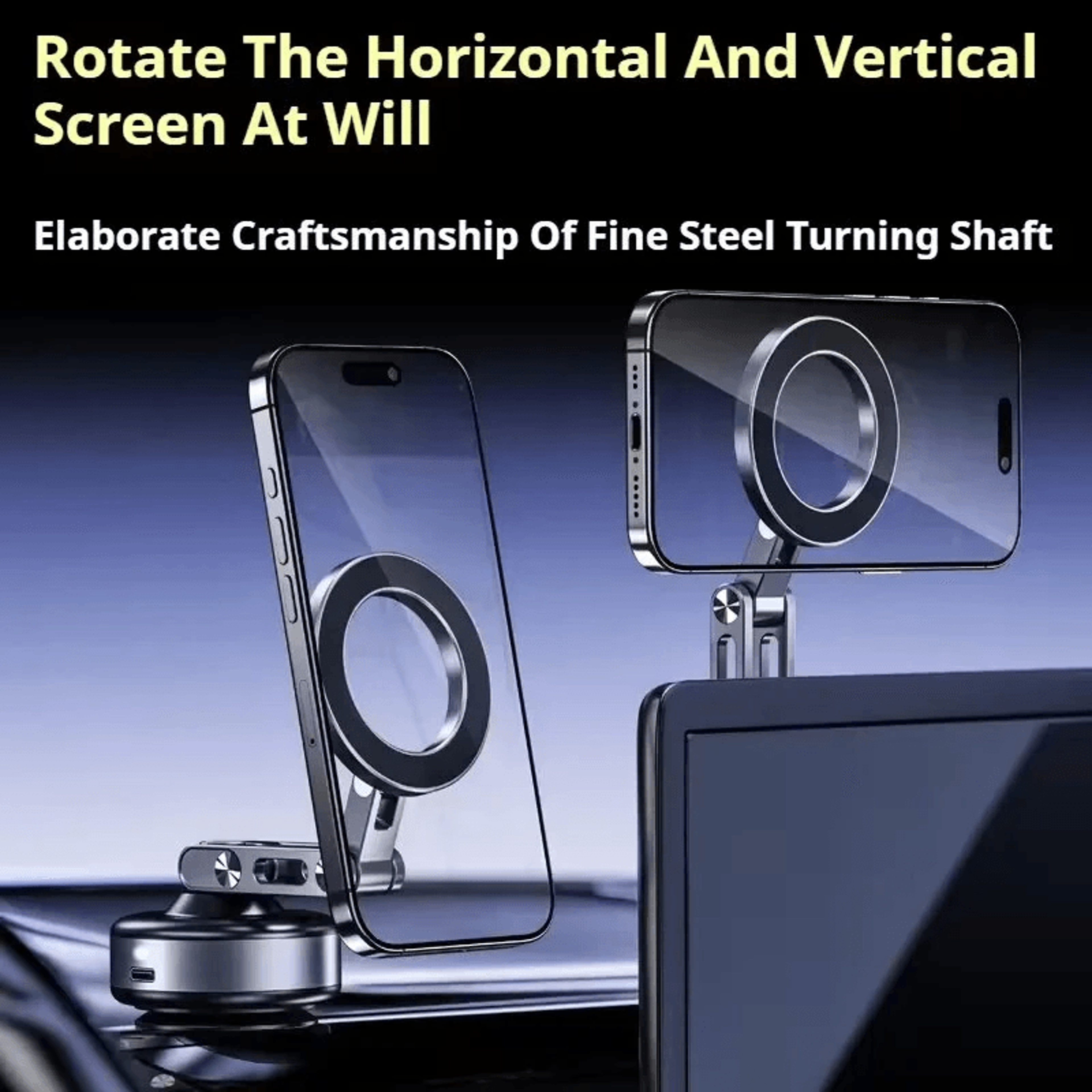 Magnetic Car Phone Holder With Dual Vacuum Suction And Adjustable Rotation 2