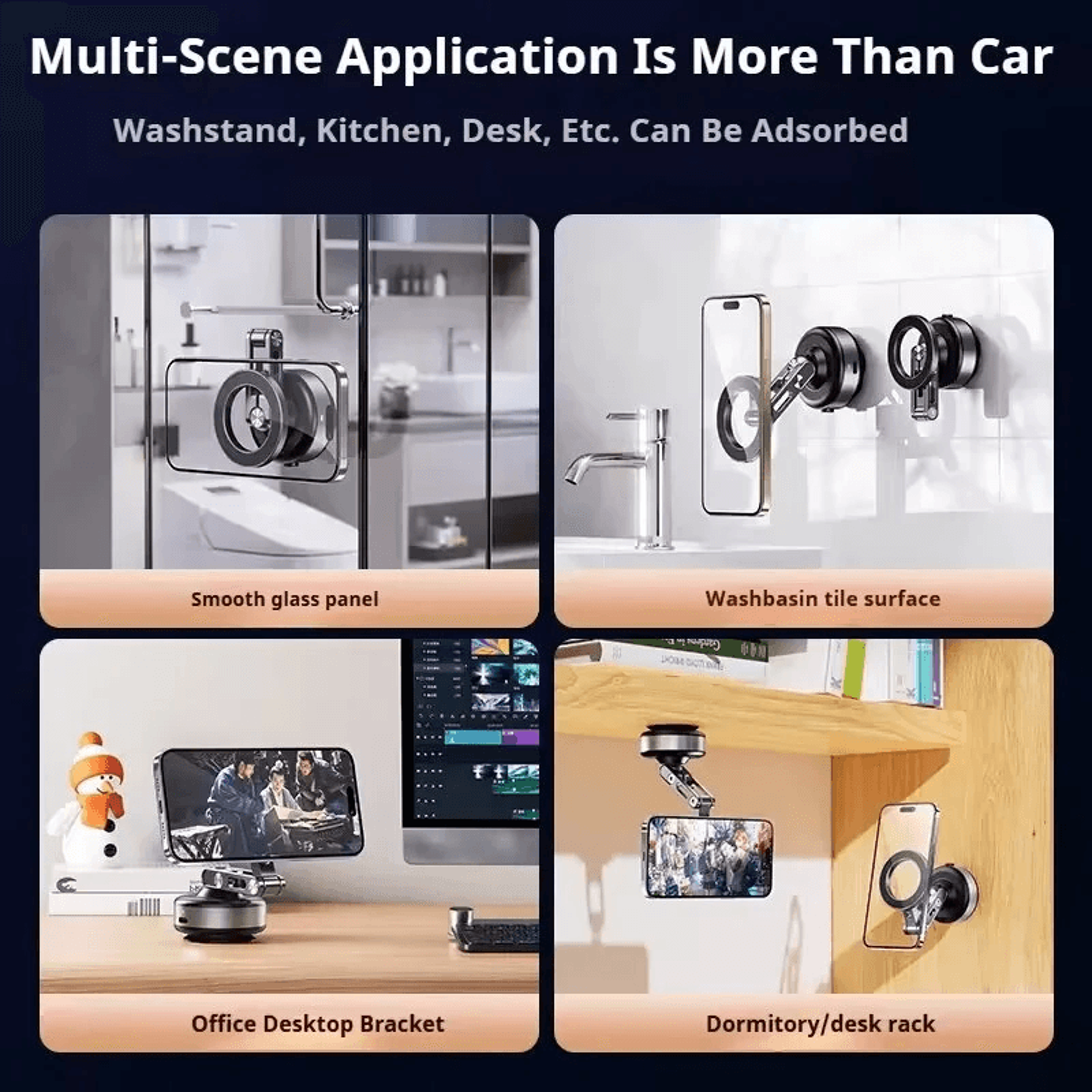 Magnetic Car Phone Holder With Dual Vacuum Suction And Adjustable Rotation 5