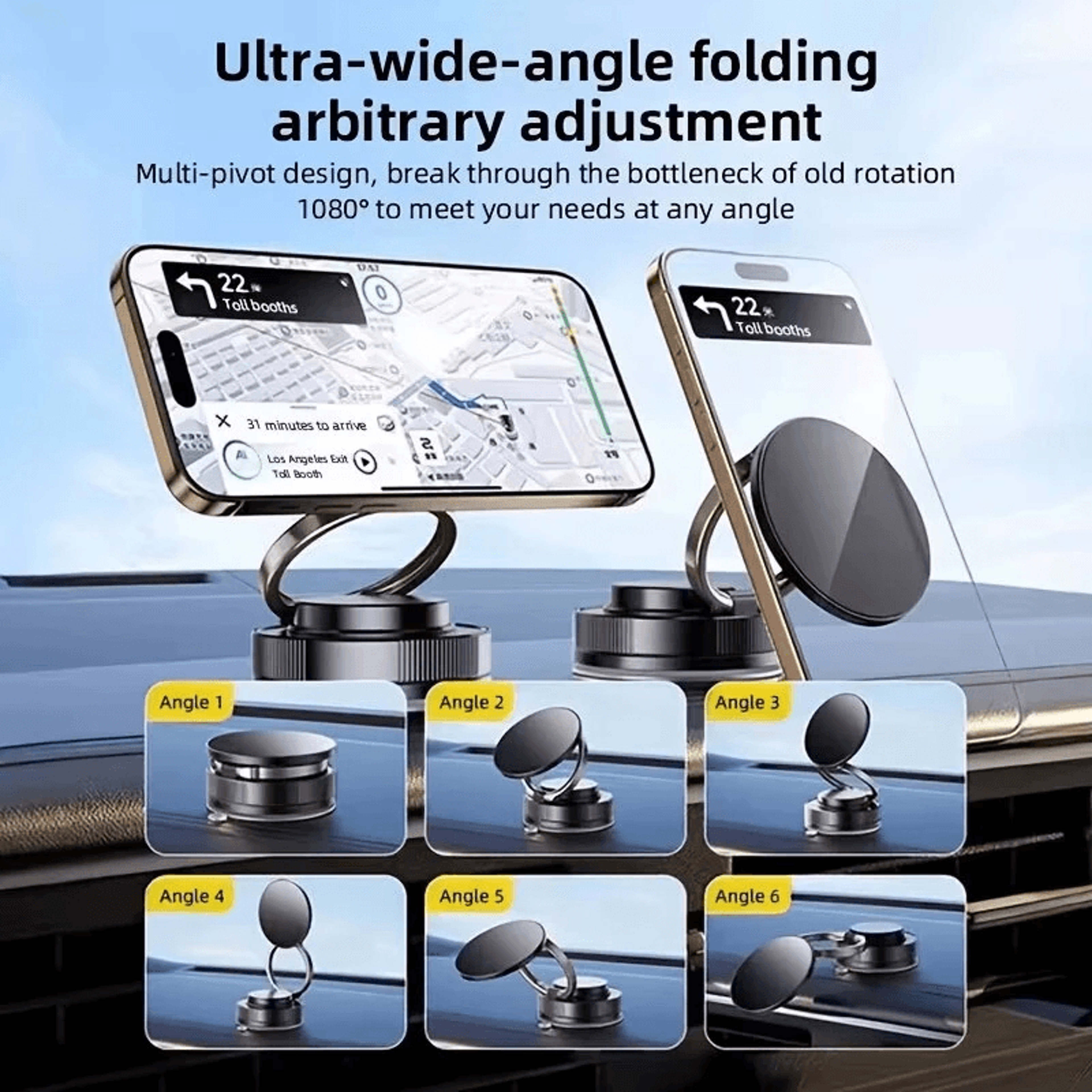 Magnetic Car Phone Holder With Vacuum Suction And Adjustable Foldable Mount 3