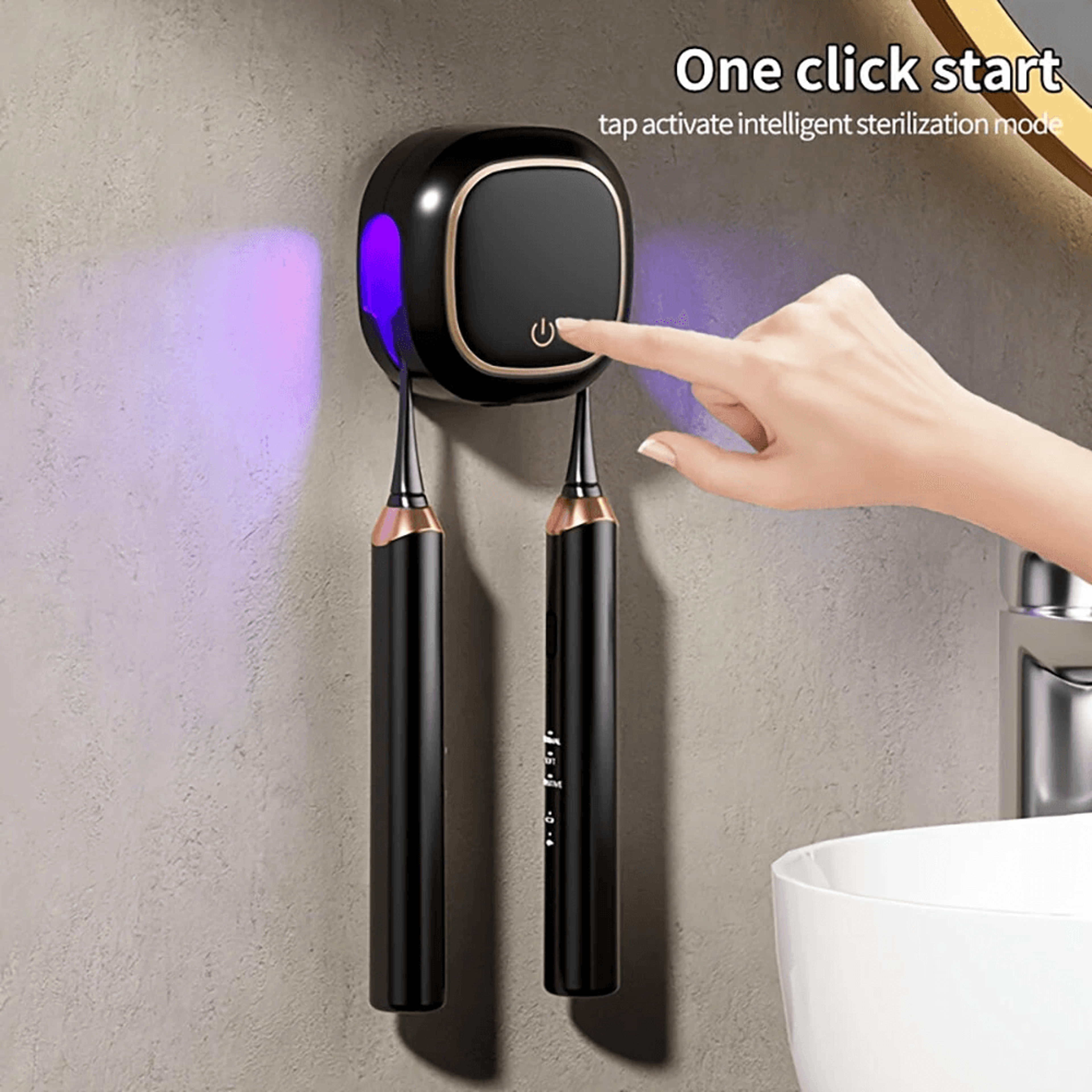 Smart UV Toothbrush Sterilizer With Heat Drying And Wall Mounted Double Brush Holder 3