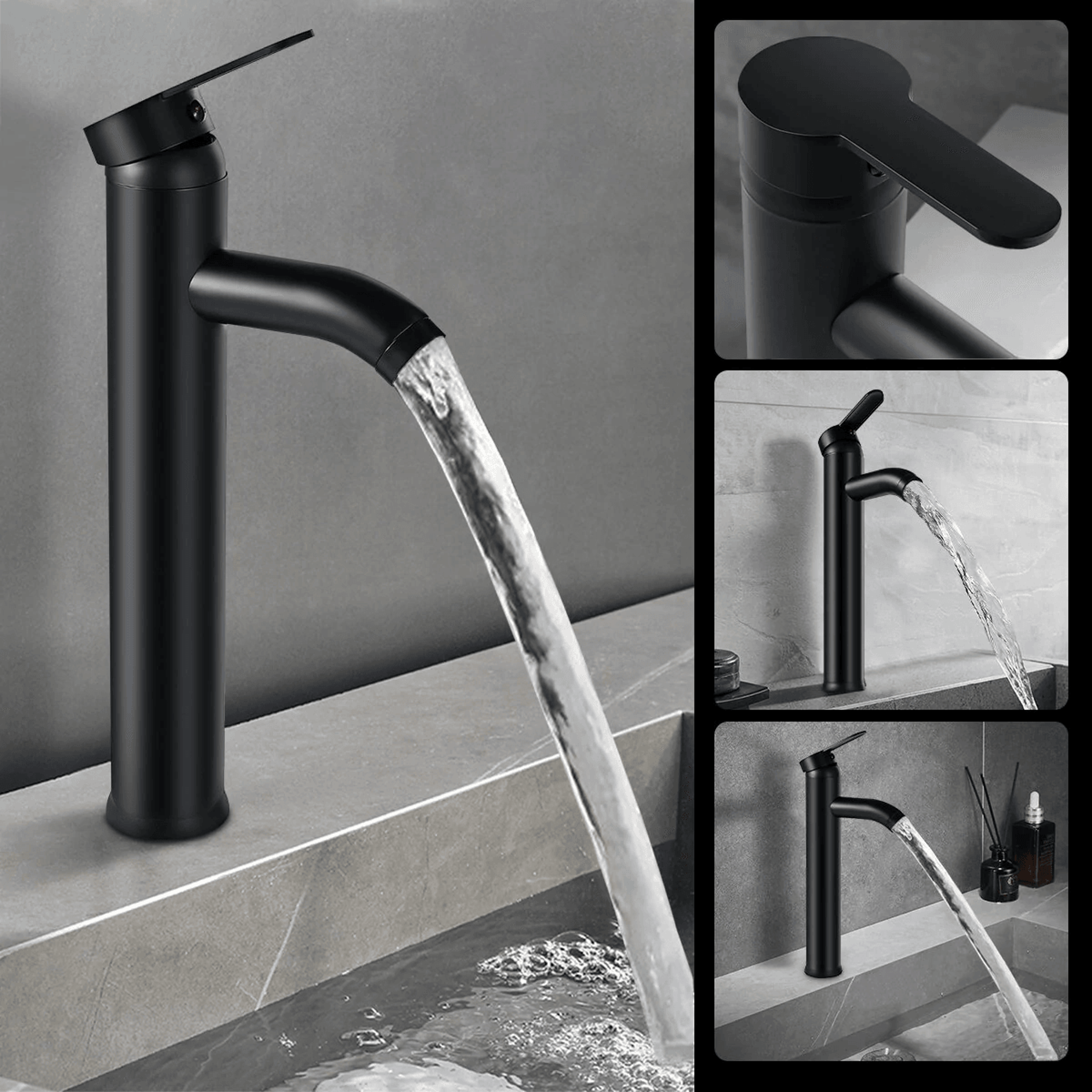 Modern Black Stainless Steel Bathroom Sink Mixer Faucet 7