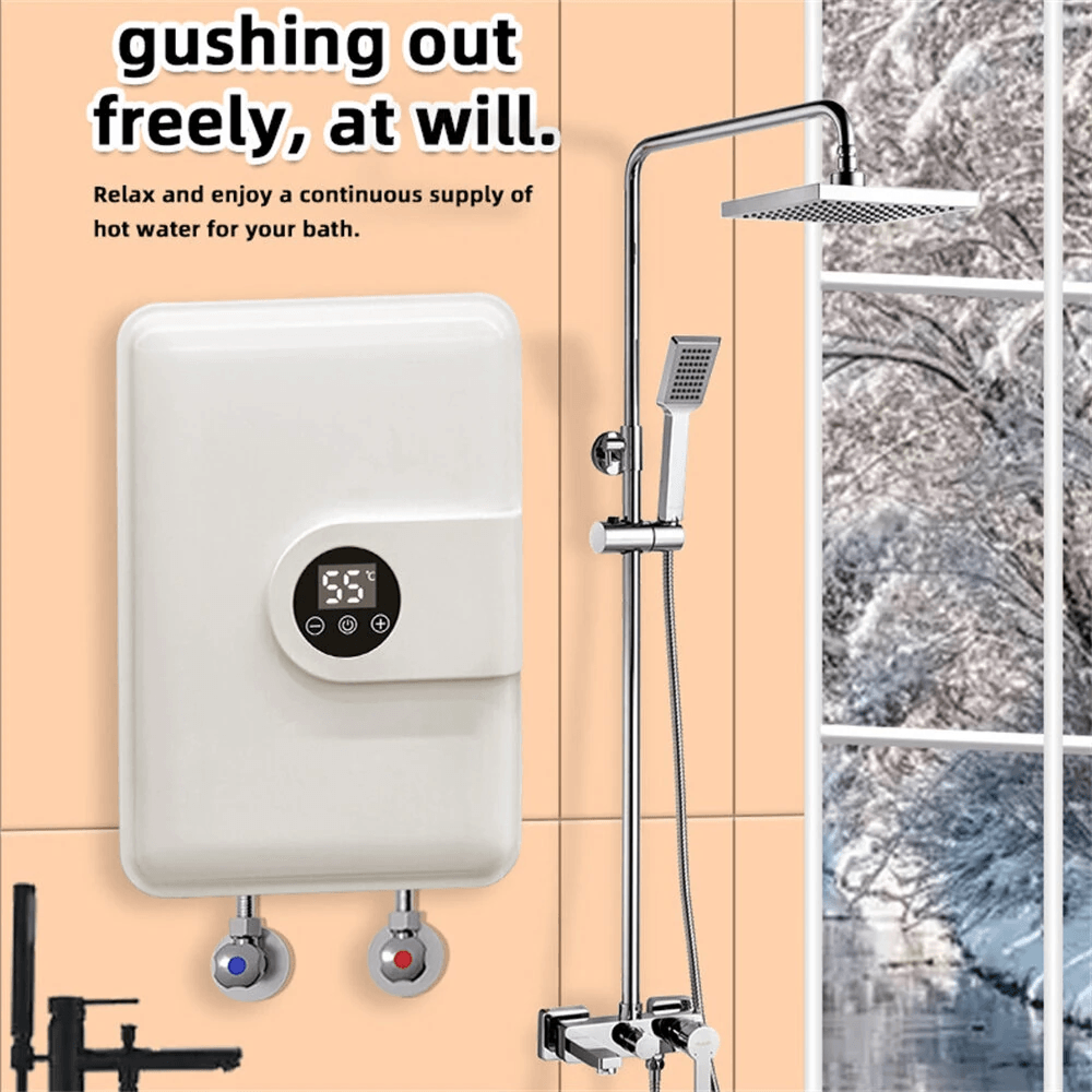 Instant Electric Water Heater With LED Touch Screen And Shower Head 2