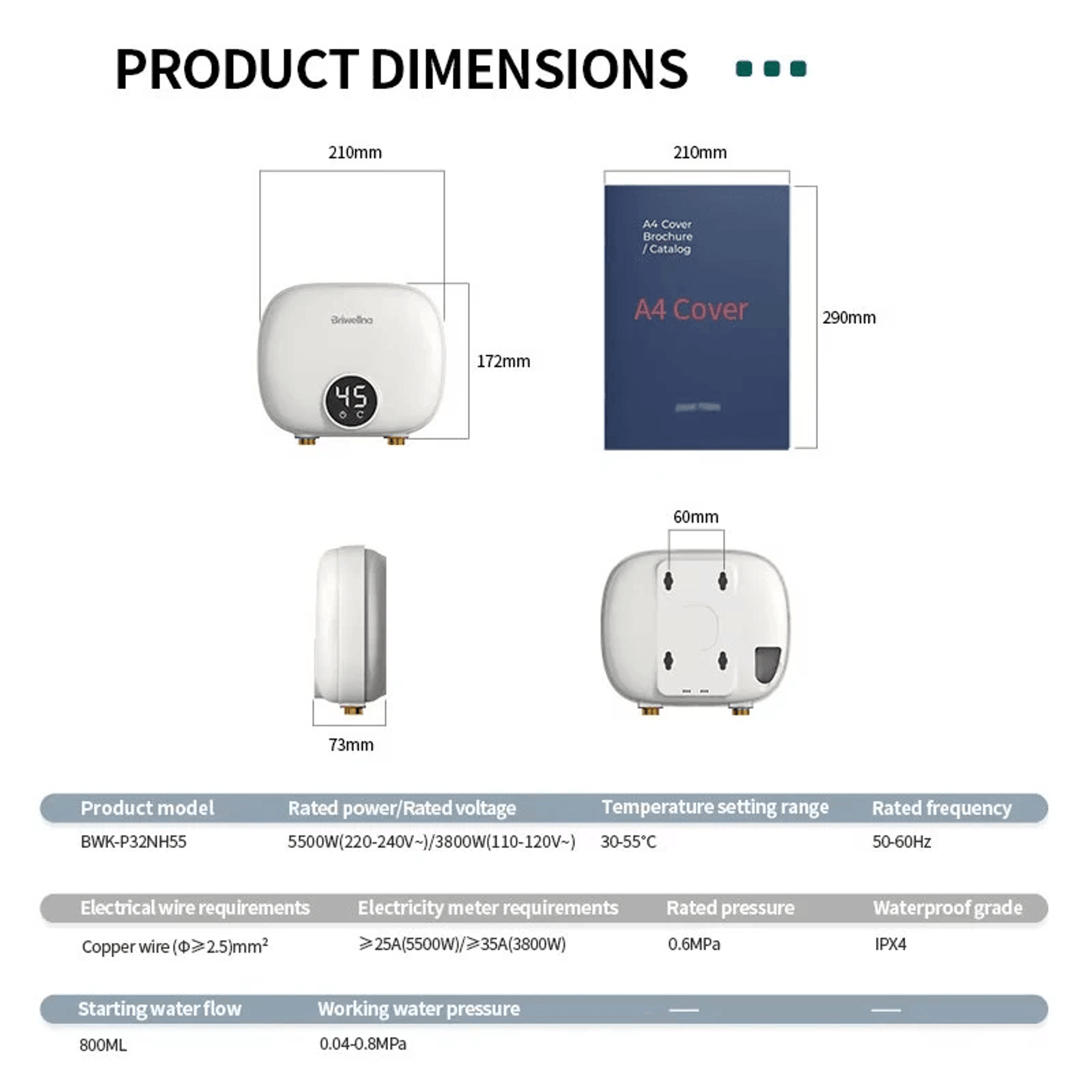 Compact Instant Tankless Electric Water Heater With Smart Temperature Control 6