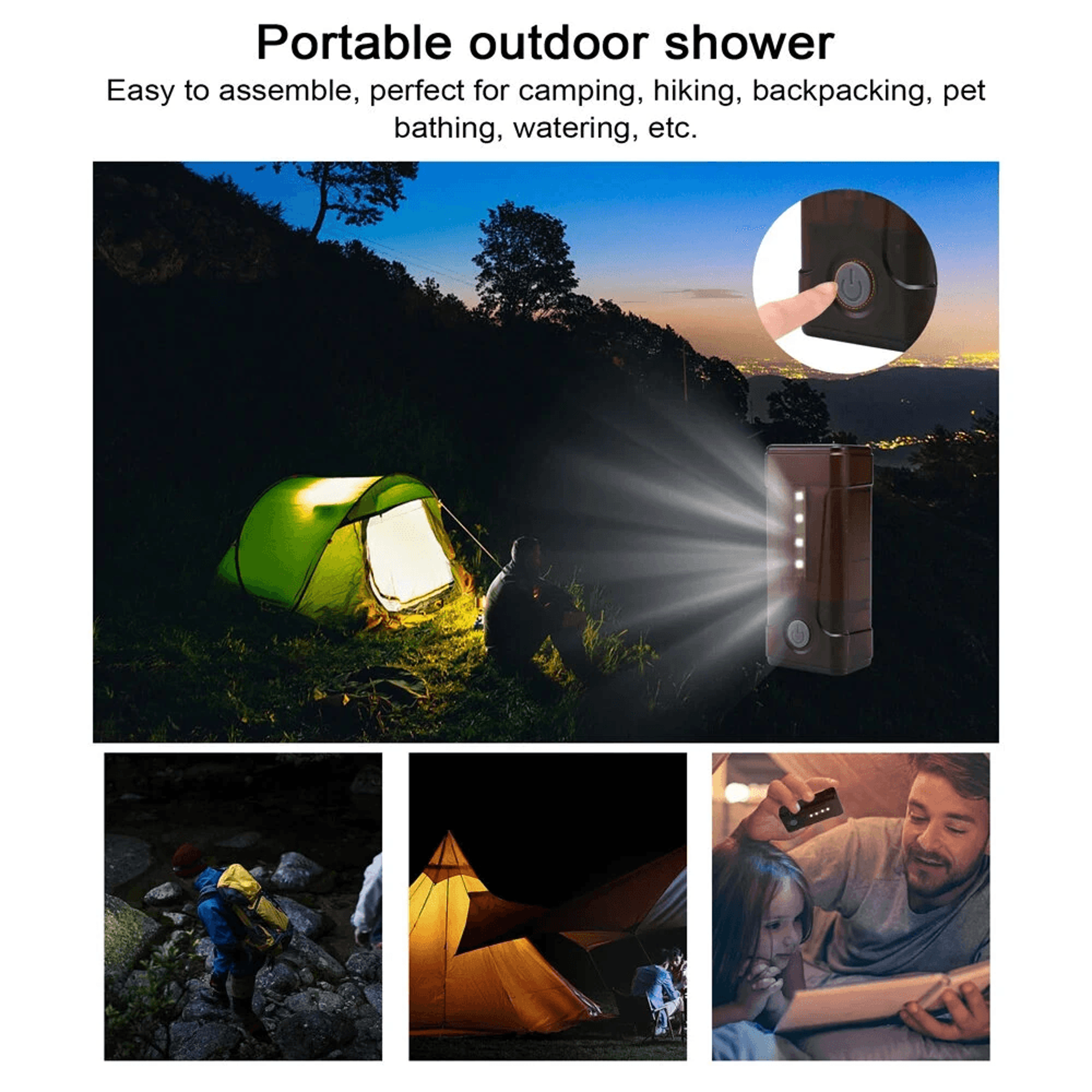 Portable Camping Shower With Rechargeable Electric Pump Waterproof LED Light 2