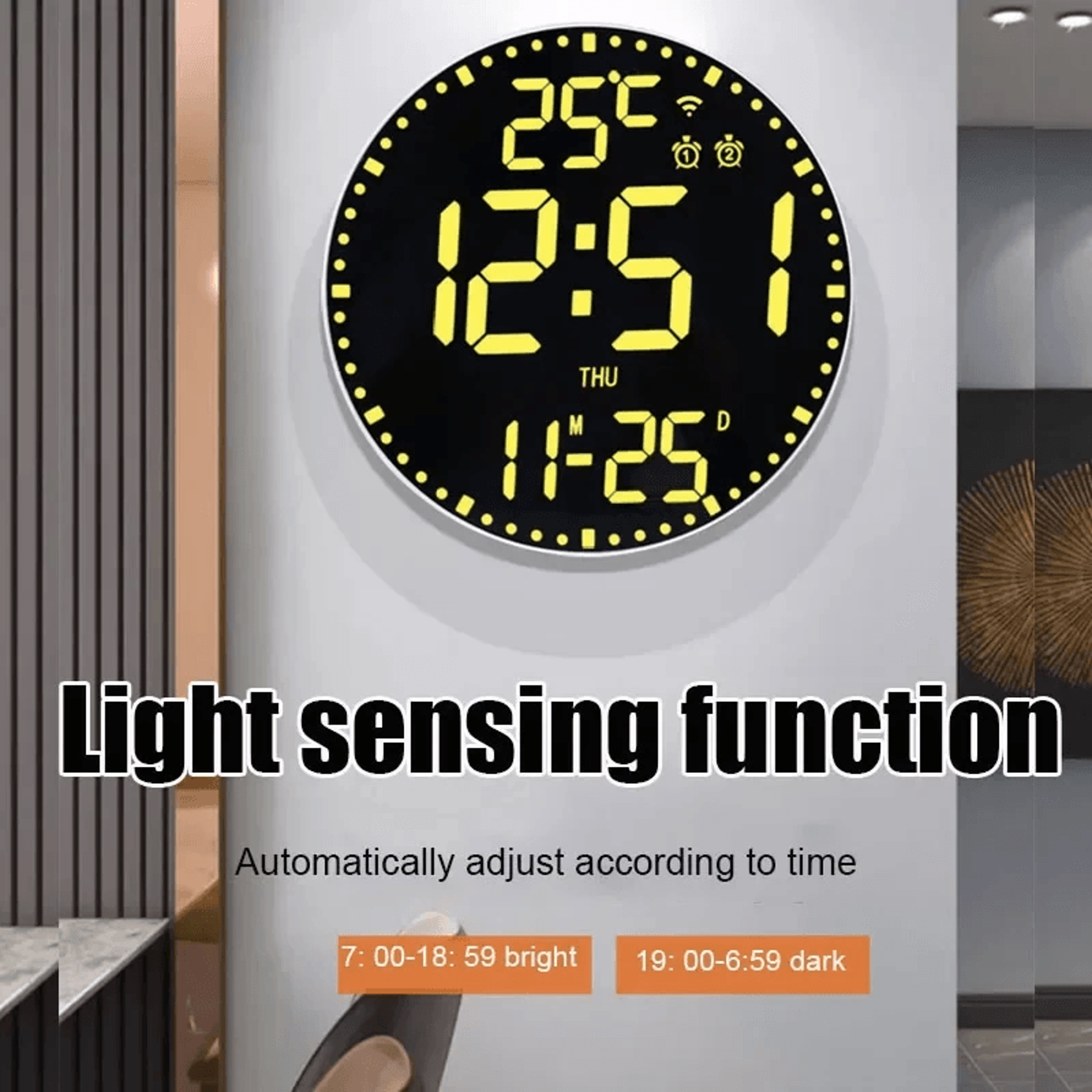 Smart WiFi RGB Digital Wall Clock With Calendar Date And Temperature Display 3