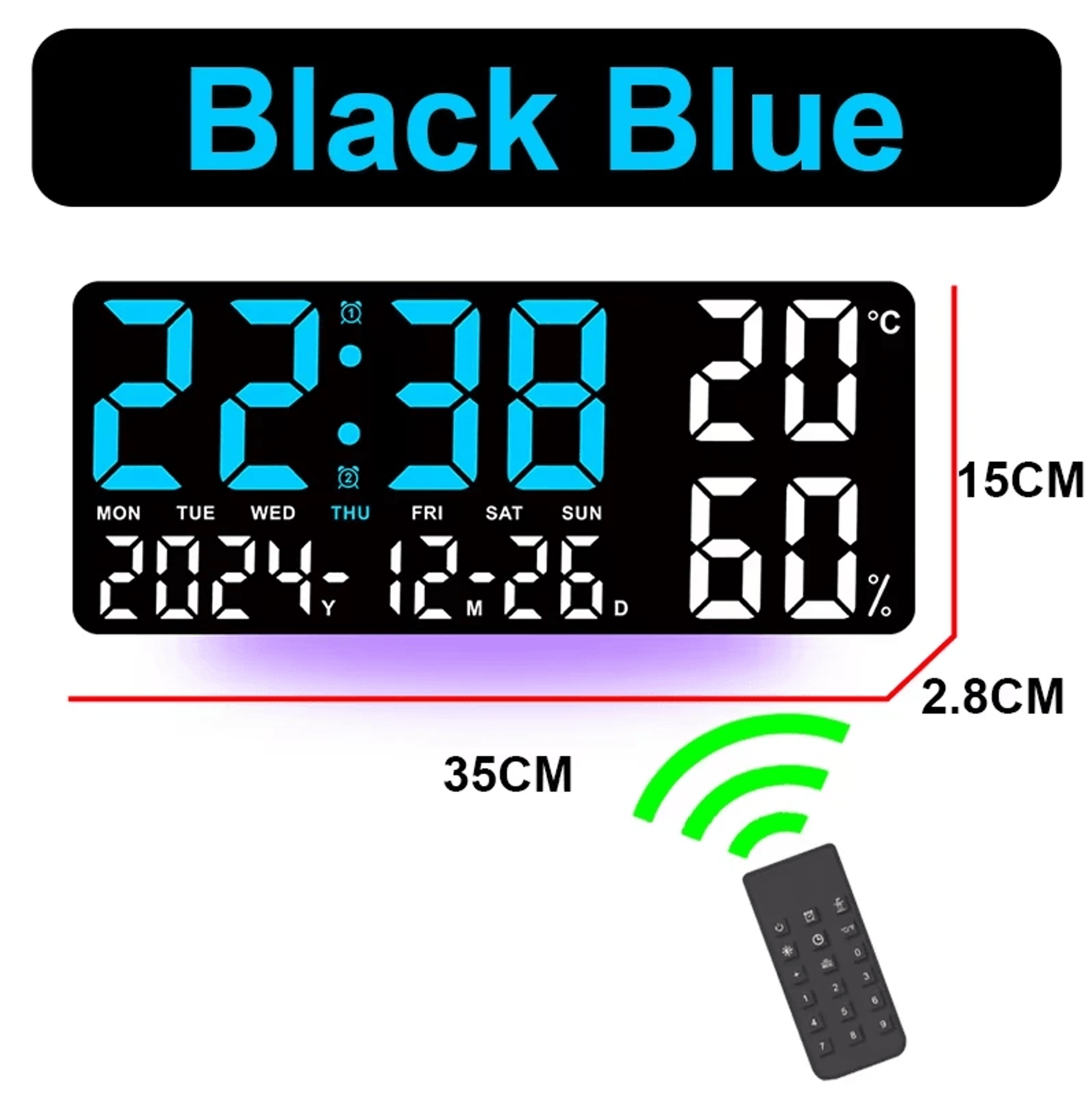 Digital Wall Clock With LED Atmosphere Lights Remote Control Temperature And Humidity Display 9