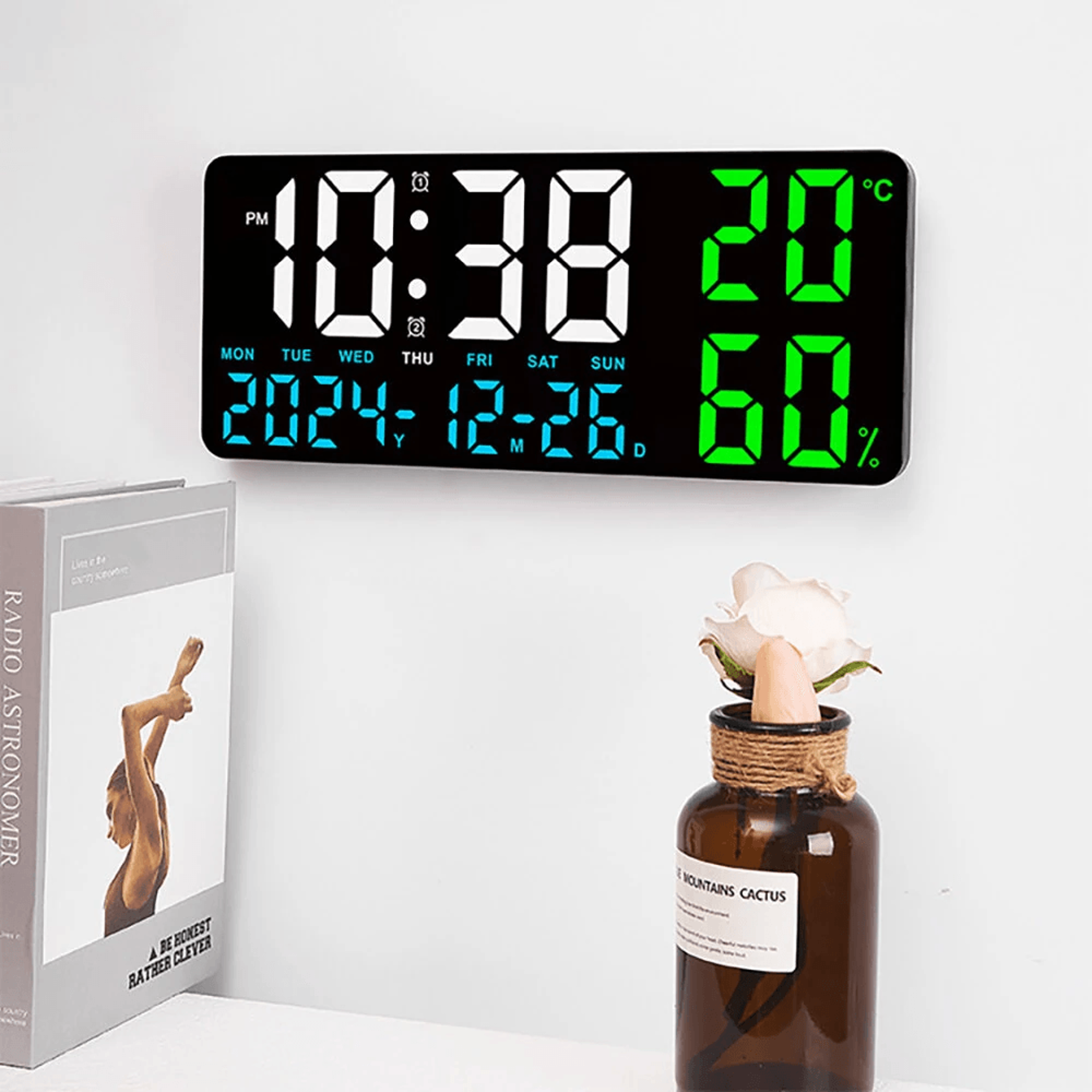 Digital Wall Clock With LED Atmosphere Lights Remote Control Temperature And Humidity Display 2
