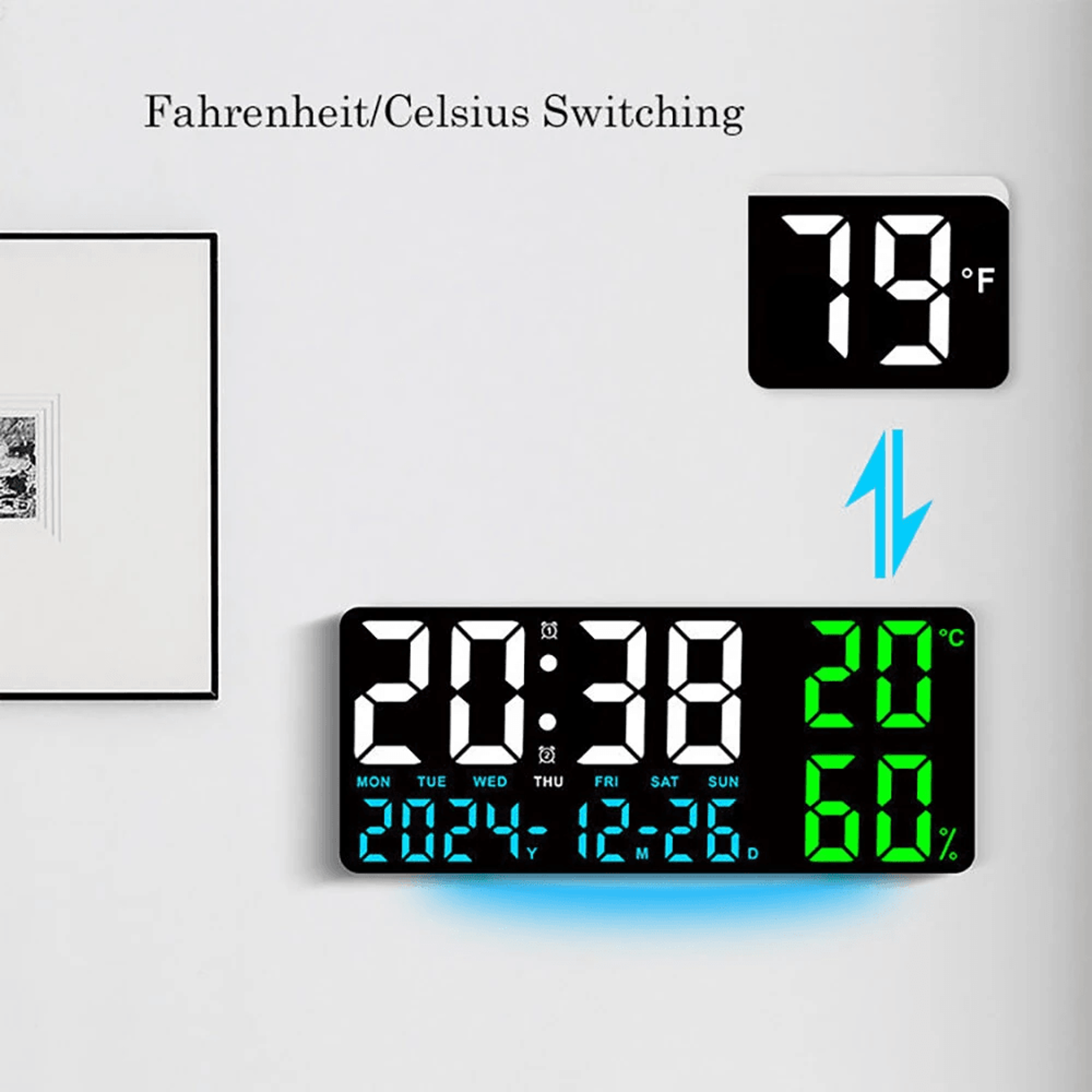 Digital Wall Clock With LED Atmosphere Lights Remote Control Temperature And Humidity Display 4