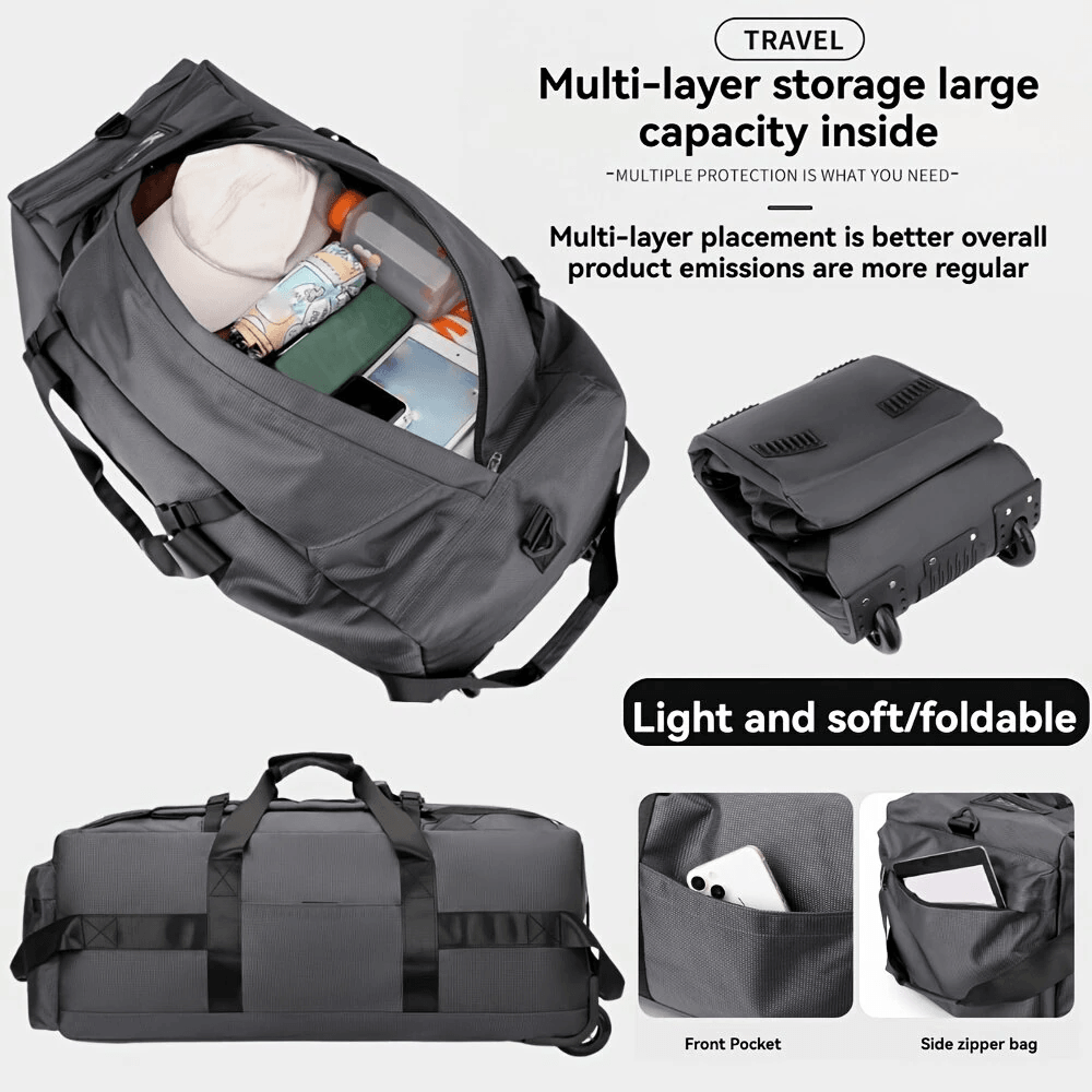 Rolling Duffle Bag With Wheels And Convertible Backpack Design 4