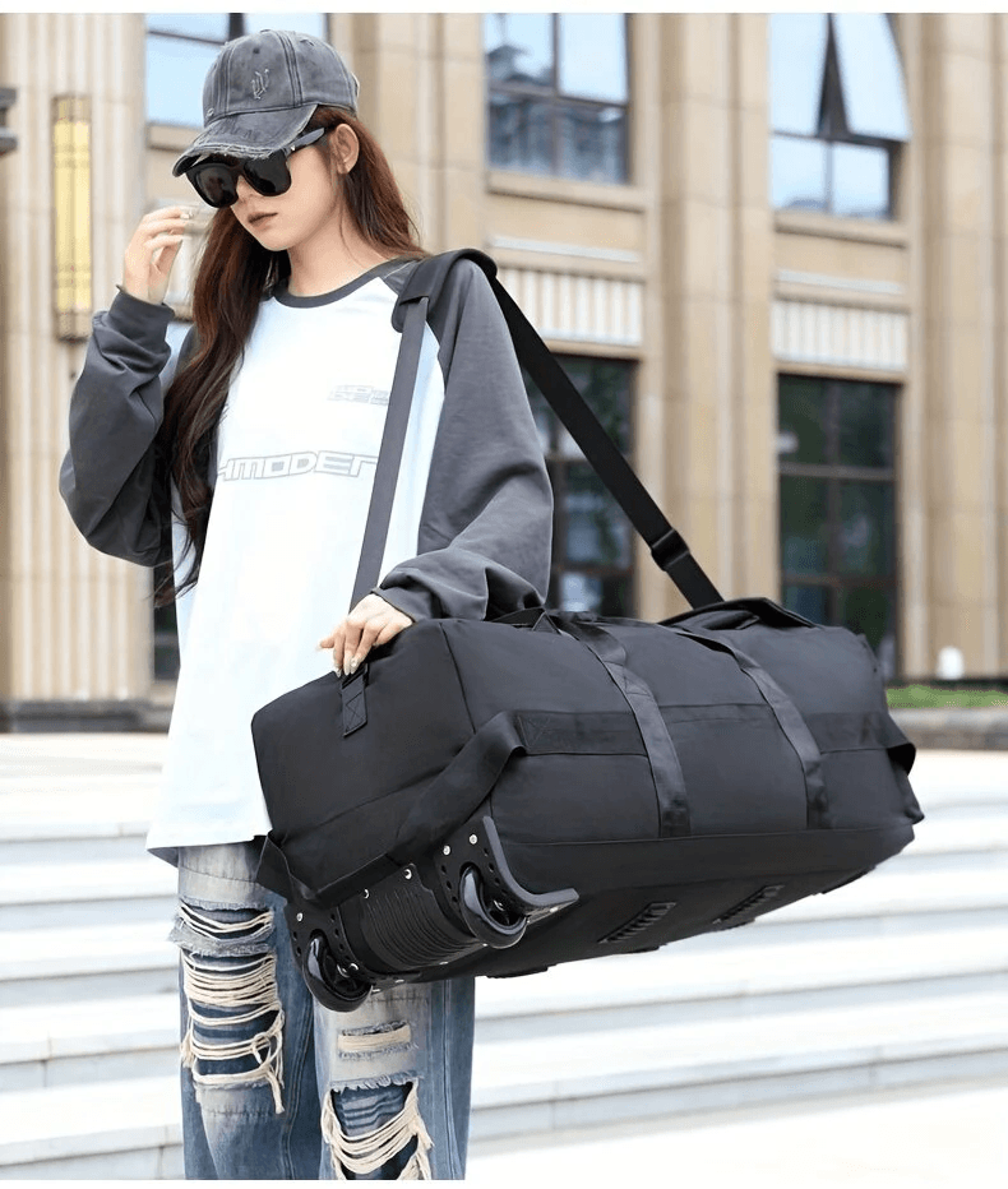 Rolling Duffle Bag With Wheels And Convertible Backpack Design 0