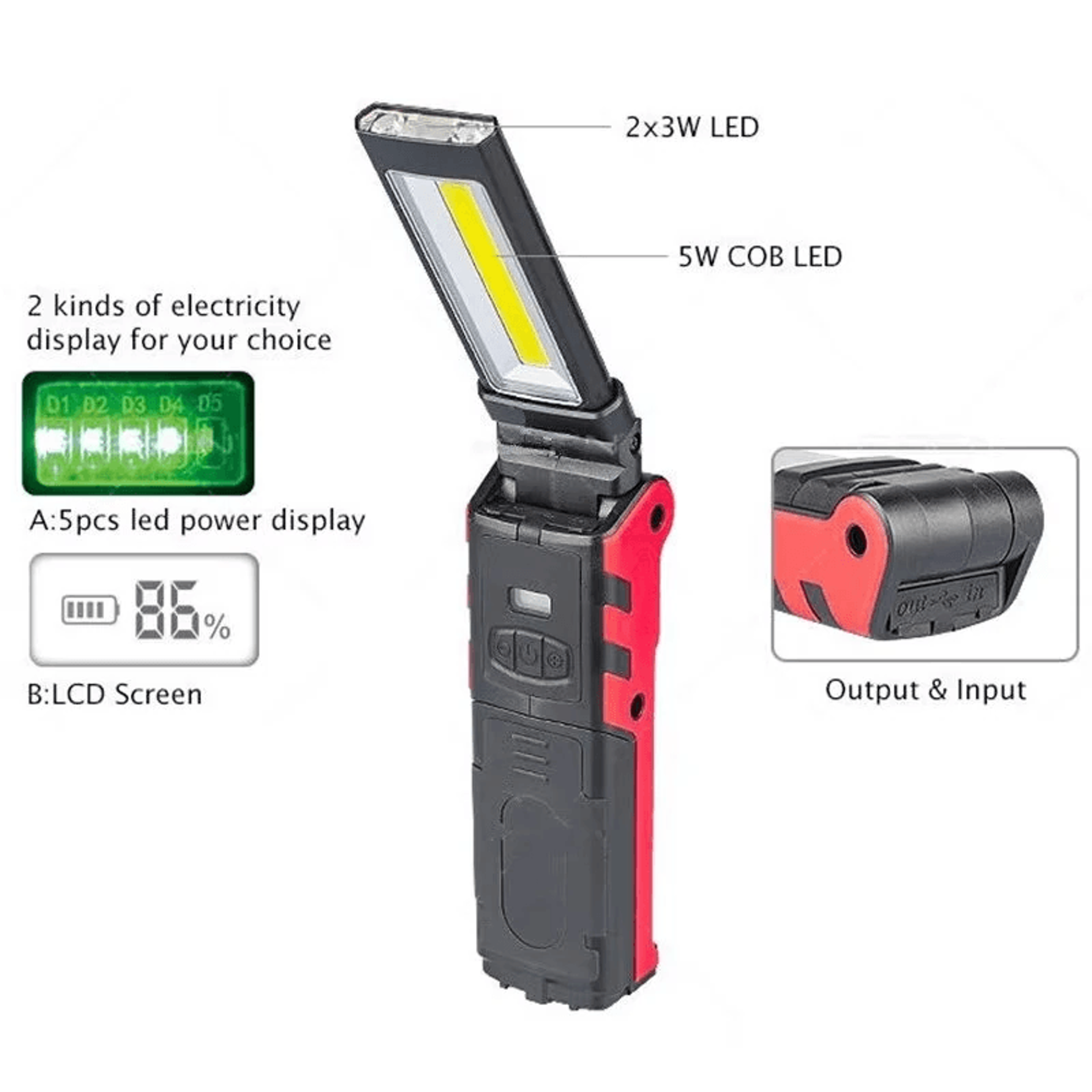 Foldable Magnetic LED Work Light USB Rechargeable COB Repair Flashlight 1