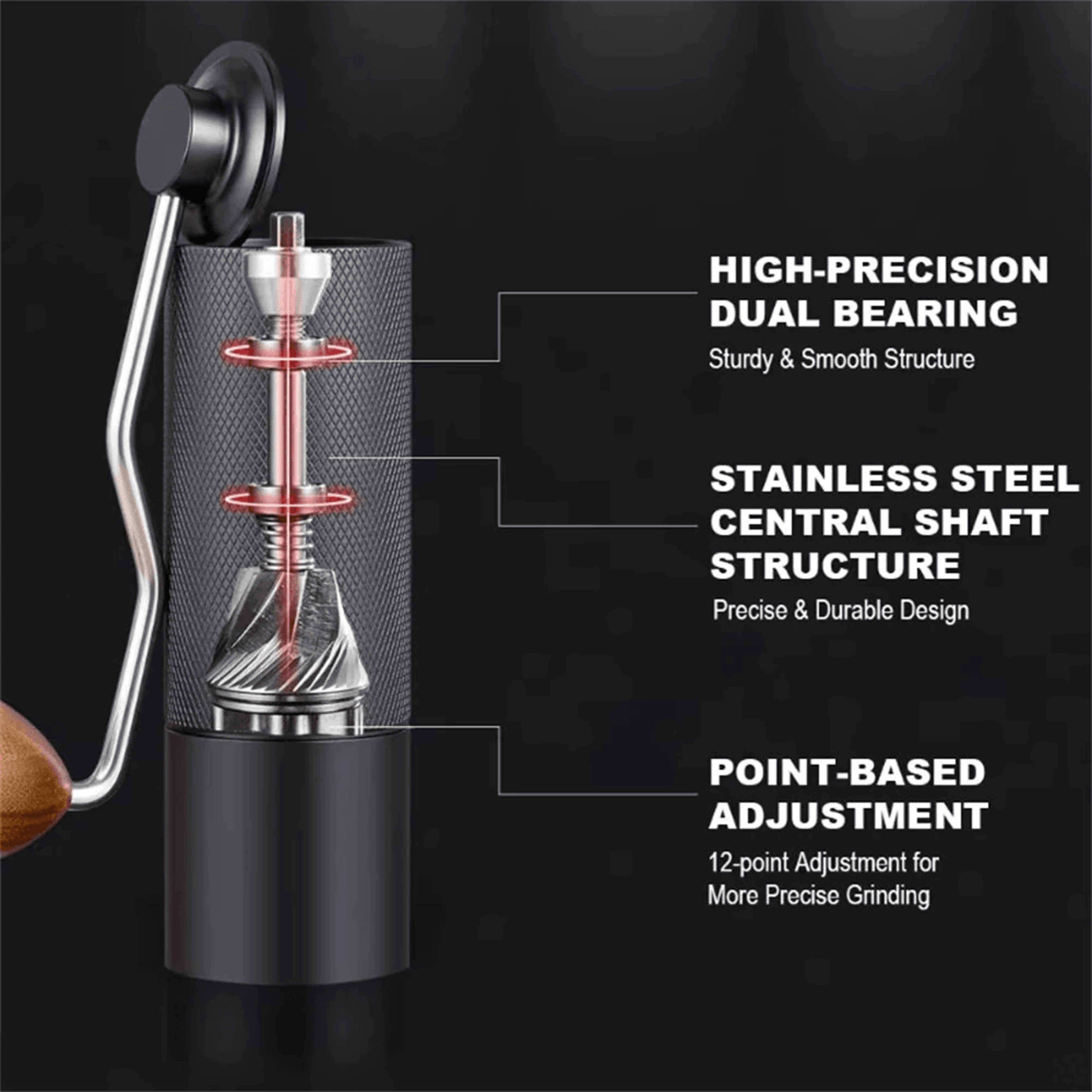 Portable Manual Coffee Grinder With Adjustable Stainless Steel Burr And Dual Bearing 1