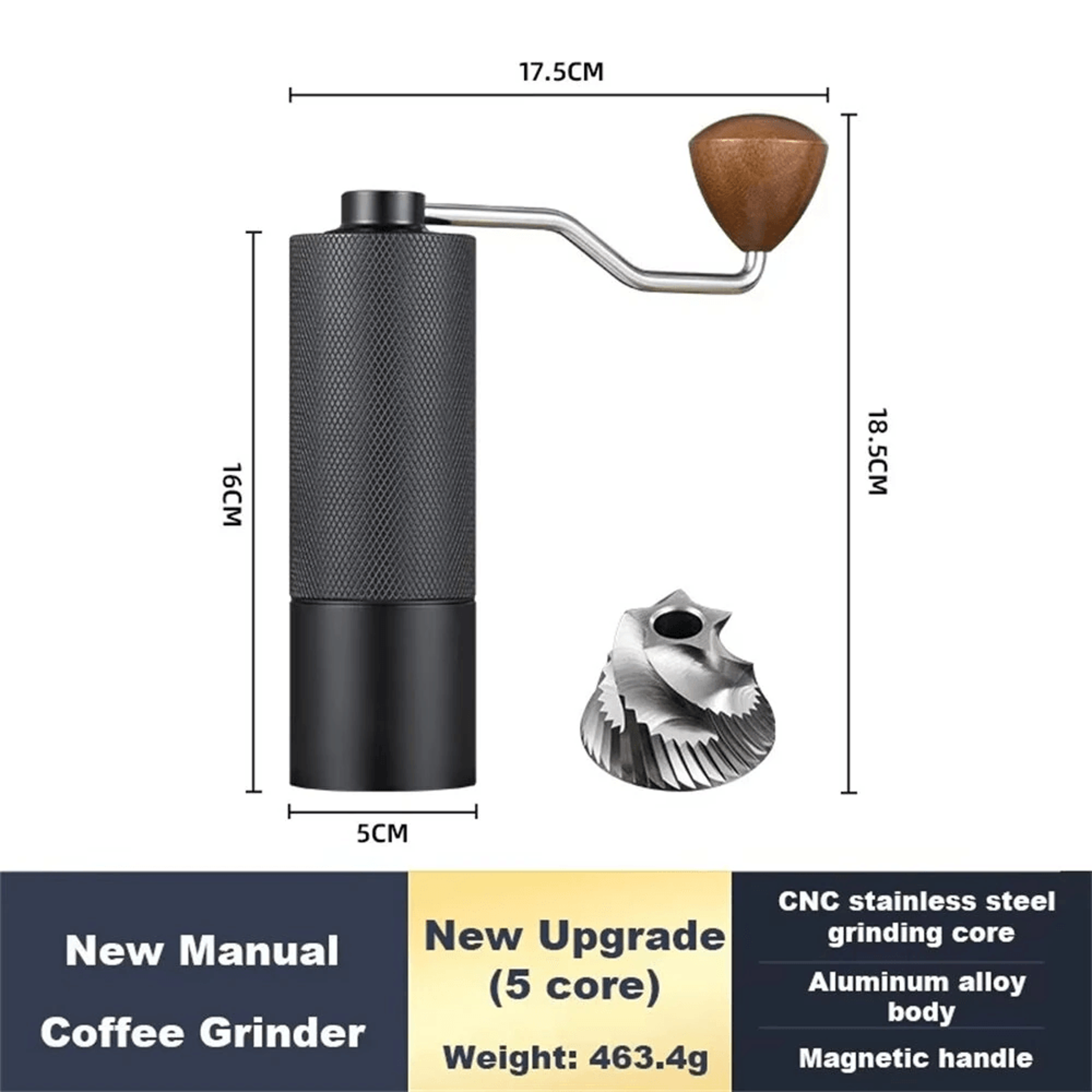 Portable Manual Coffee Grinder With Adjustable Stainless Steel Burr And Dual Bearing 4