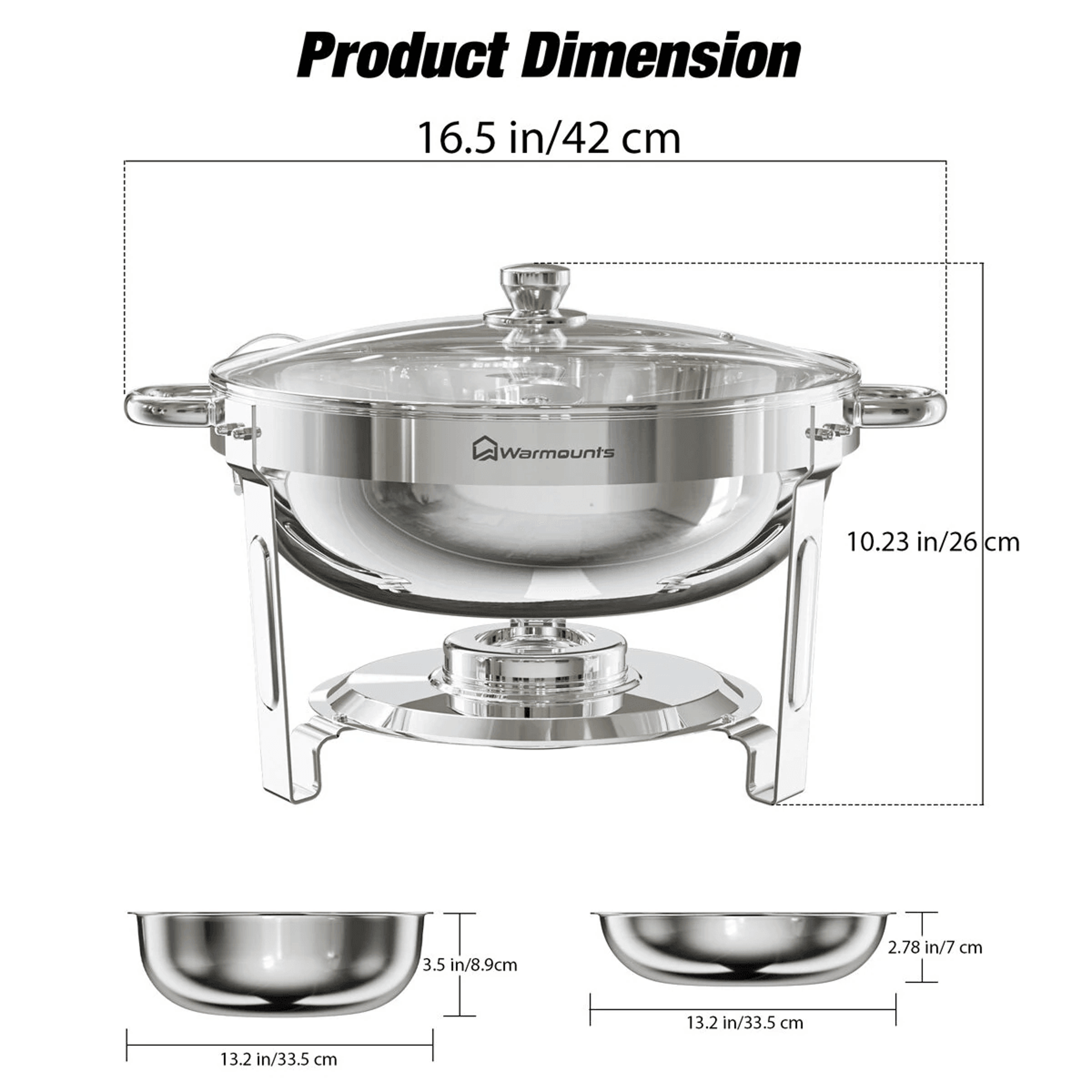 Round Chafing Dish Buffet Set With Glass Lids Pack Stainless Steel Food Warmers 8