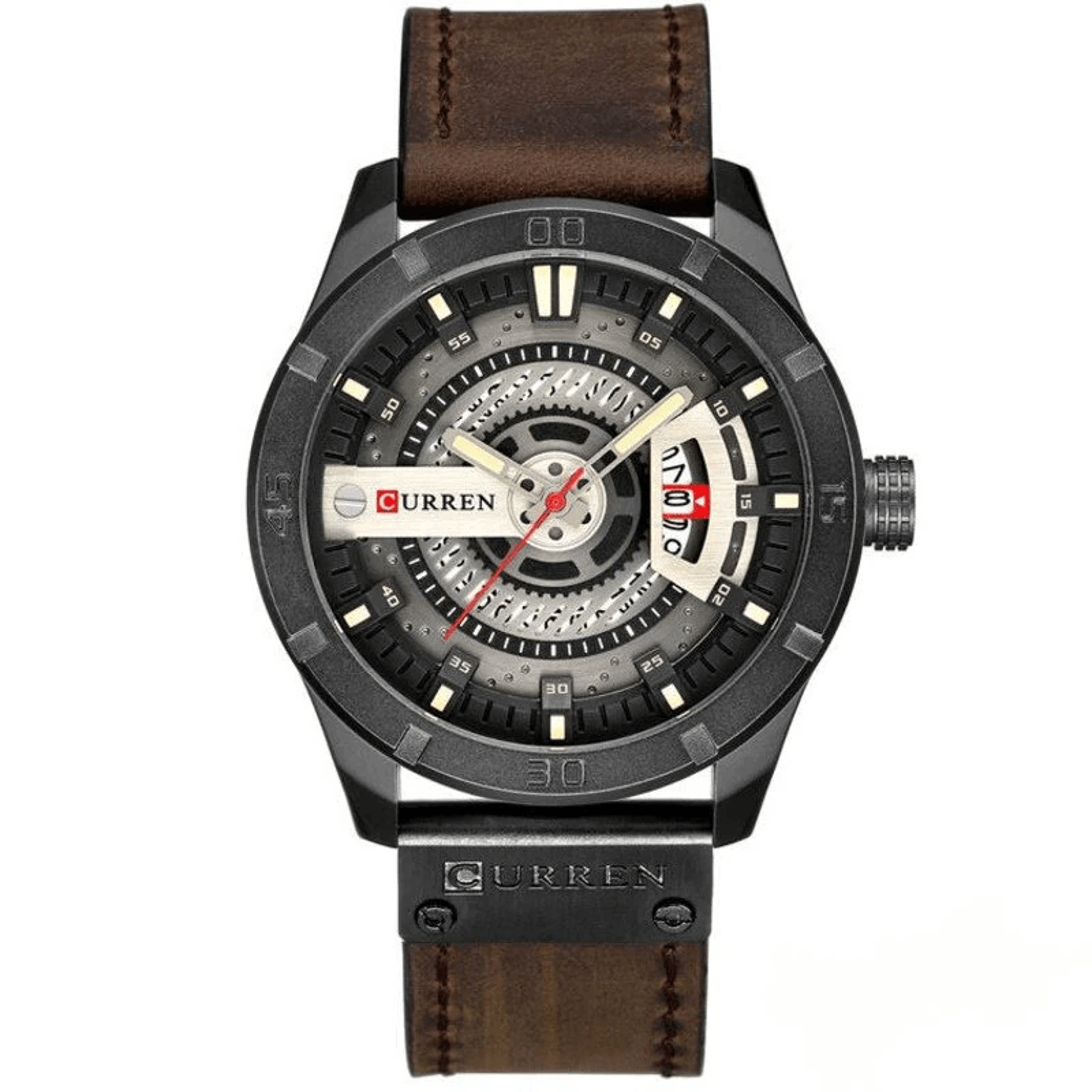 men's large dial quartz watch with luminous hands and calendar