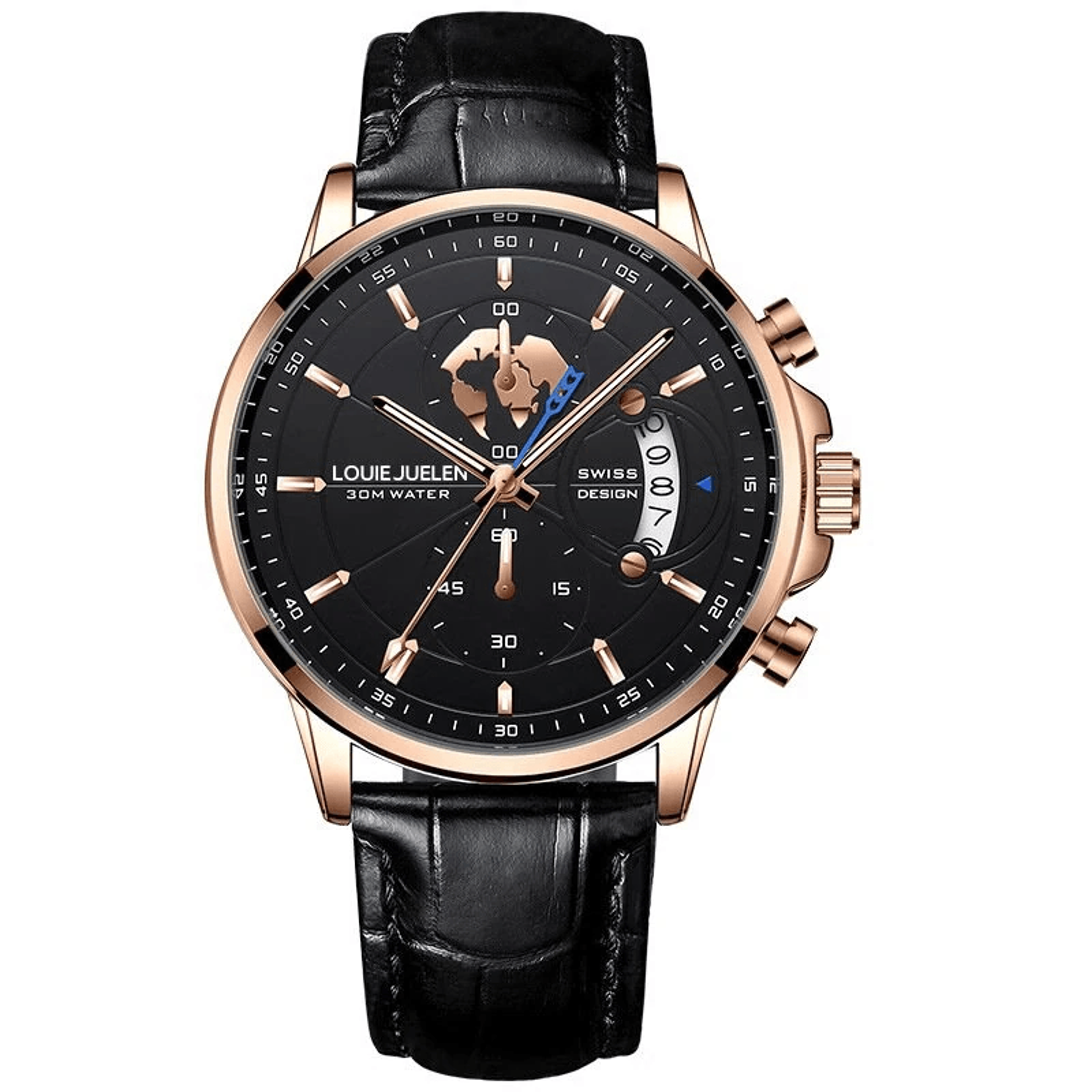 Mens Chronograph Quartz Watch With Leather Band Luminous Display And Date 8