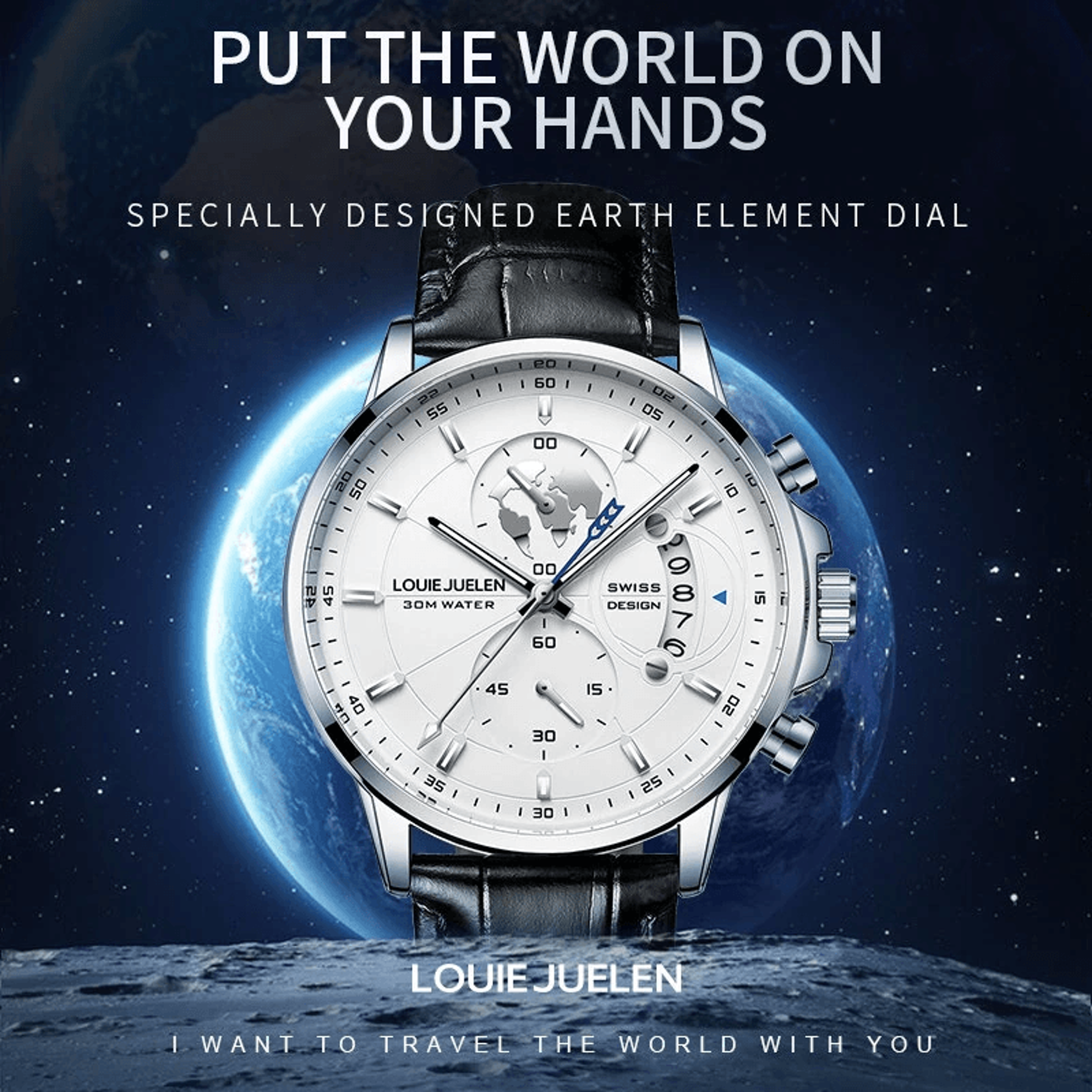Mens Chronograph Quartz Watch With Leather Band Luminous Display And Date 2
