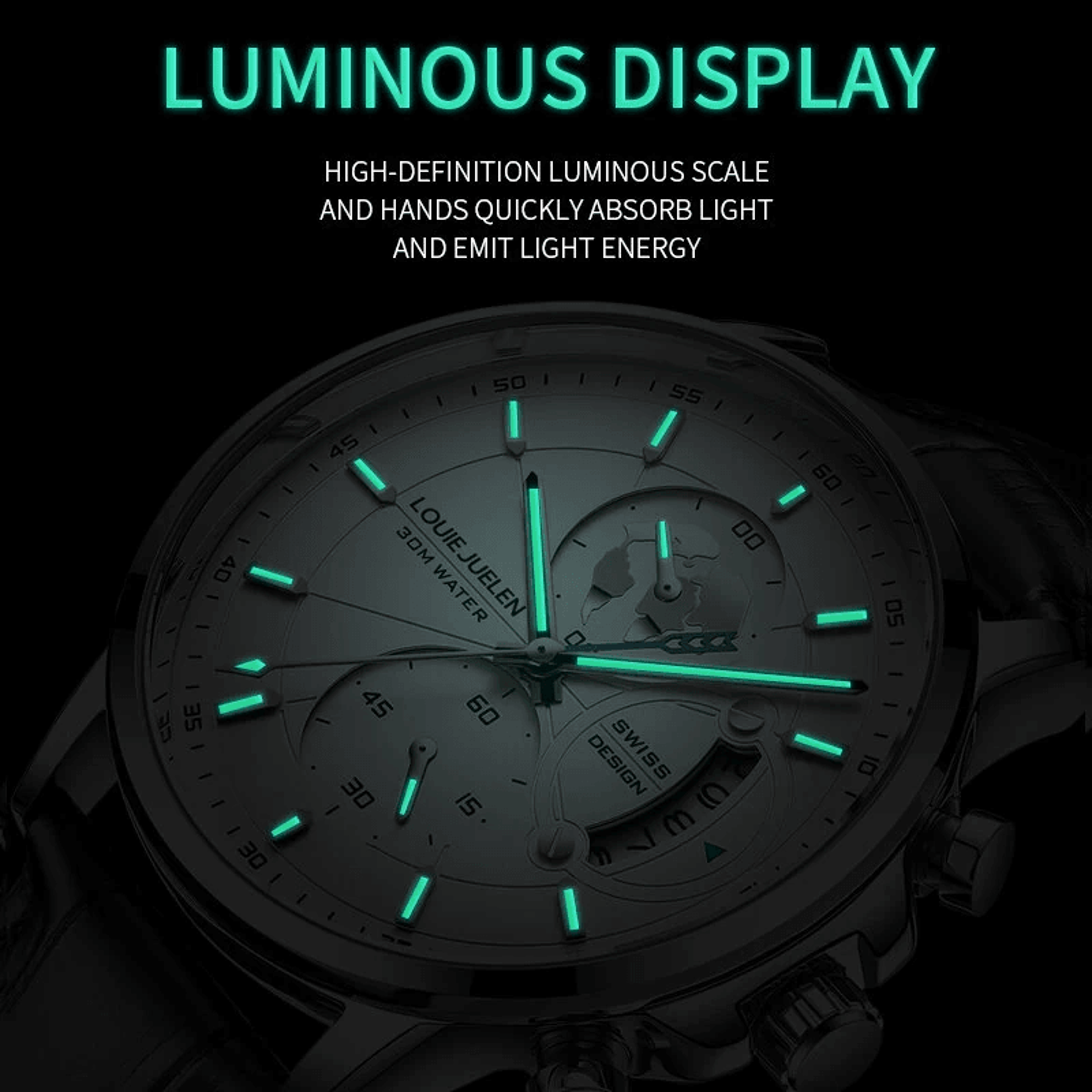 Mens Chronograph Quartz Watch With Leather Band Luminous Display And Date 4