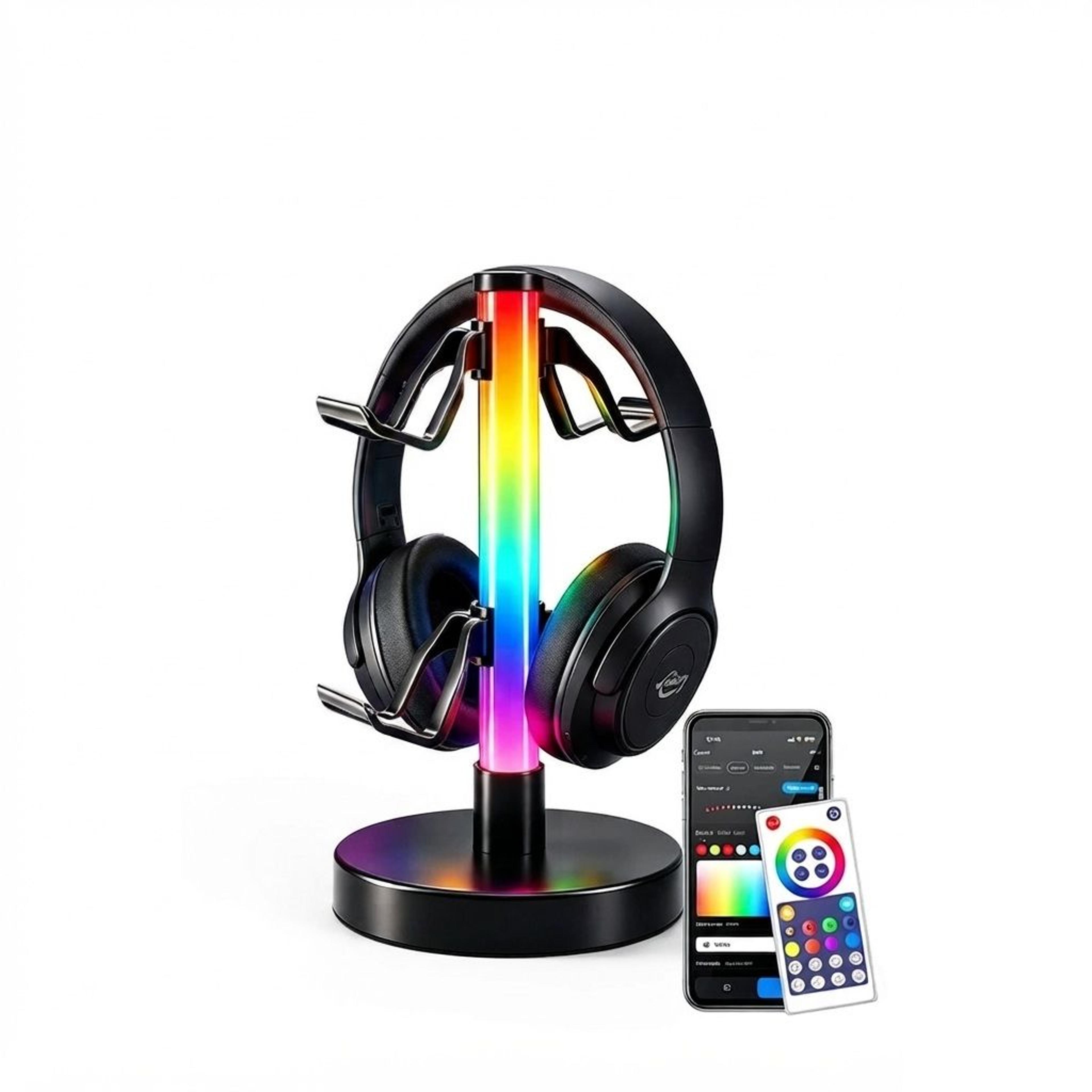 rgb headset stand with controller holder music sync lighting and usb power