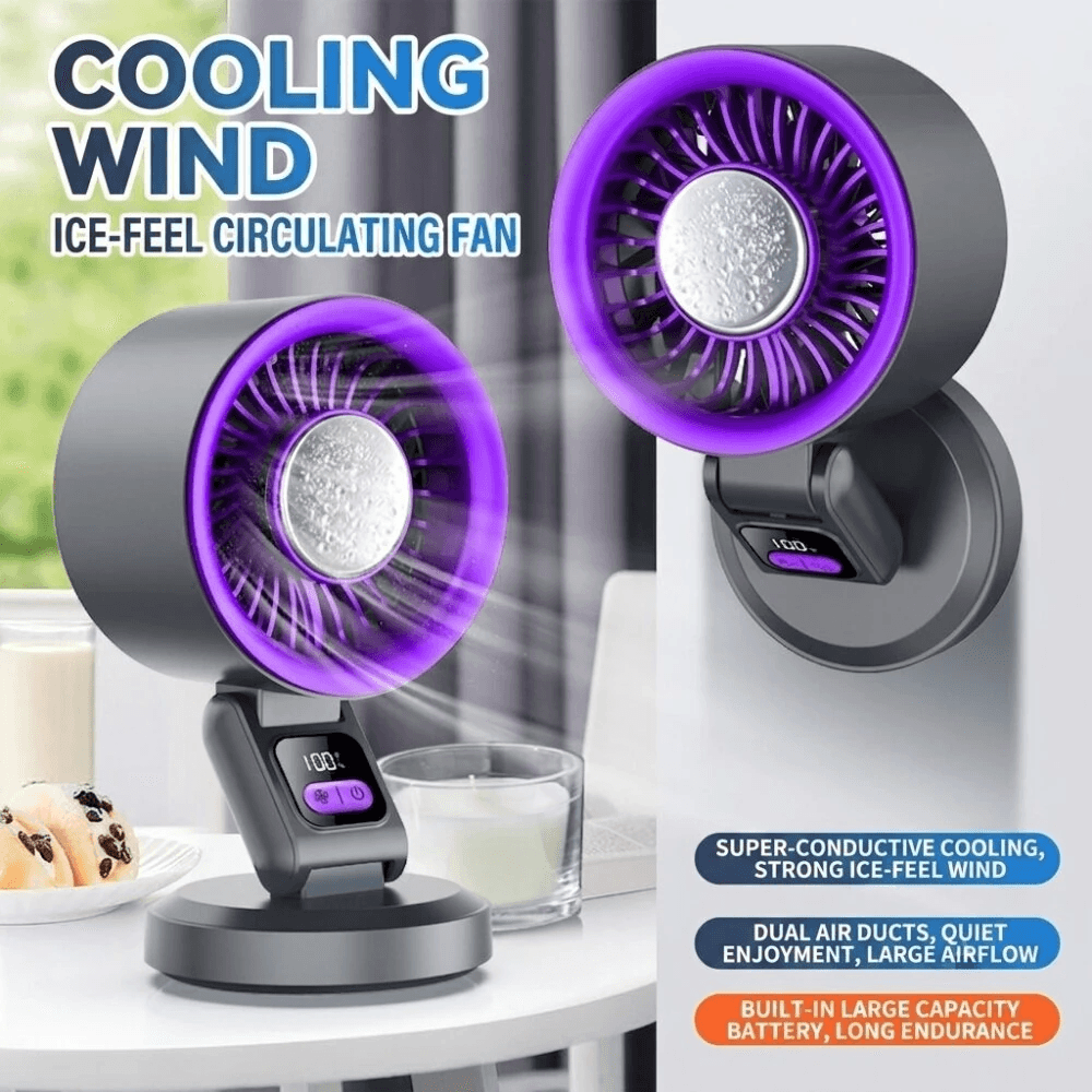 Portable Rechargeable Desk Fan With Speed Levels Quiet Blade Air Circulation 4