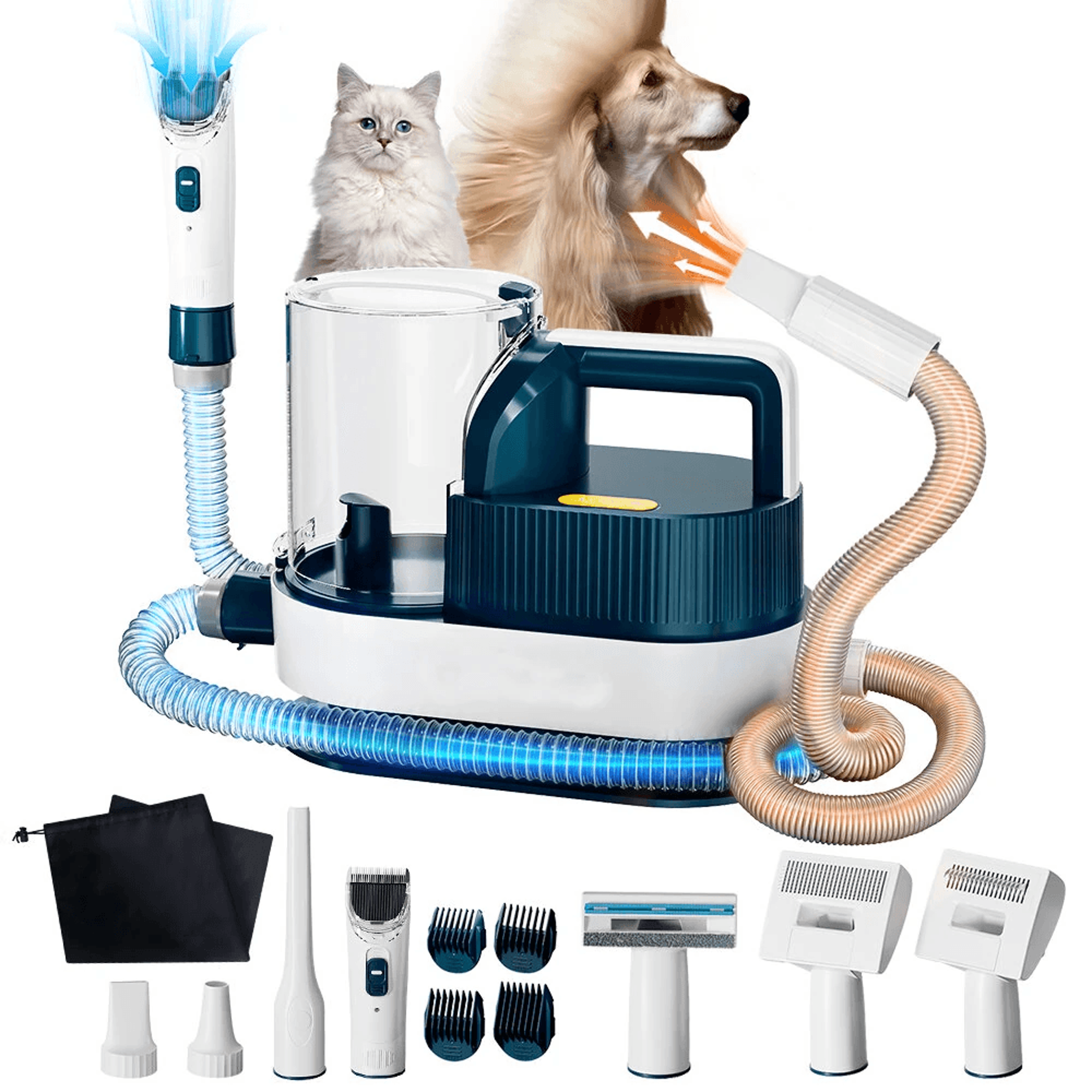pet grooming vacuum with dryer ceramic blade clipper and dust cup