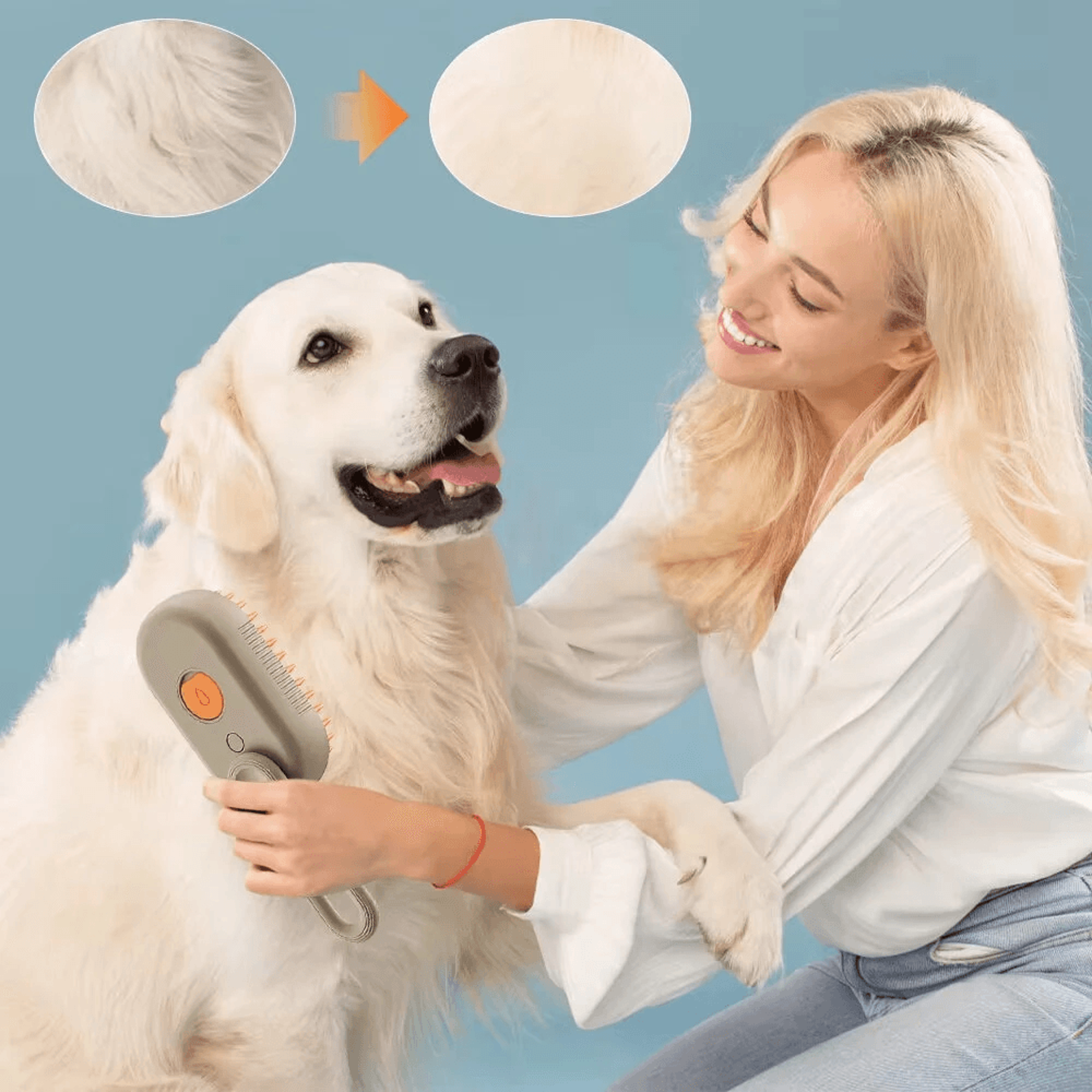 electric pet spray brush with soft silicone teeth usb charging and rotating handle