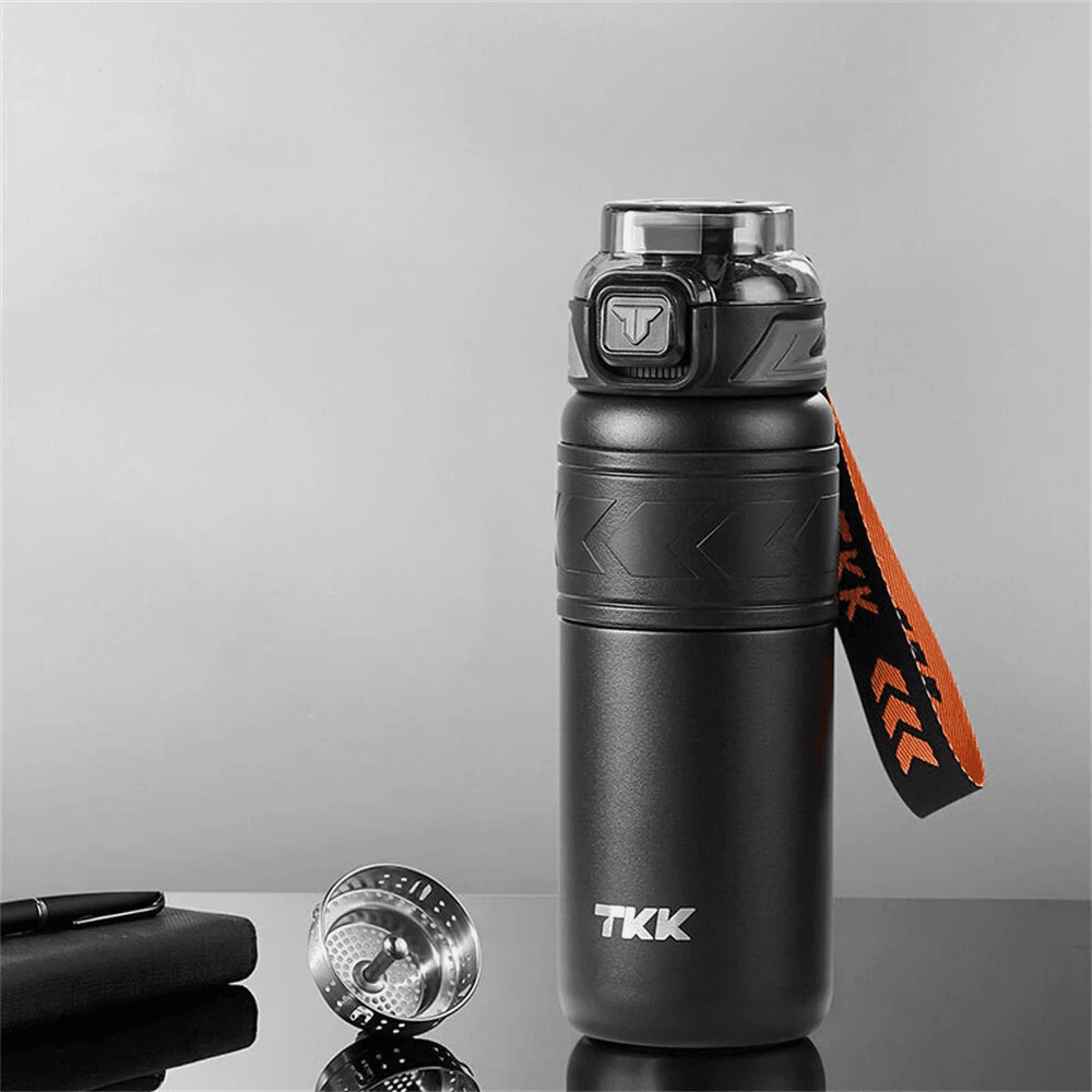 large capacity stainless steel insulated thermos bottle with tea filter and strap