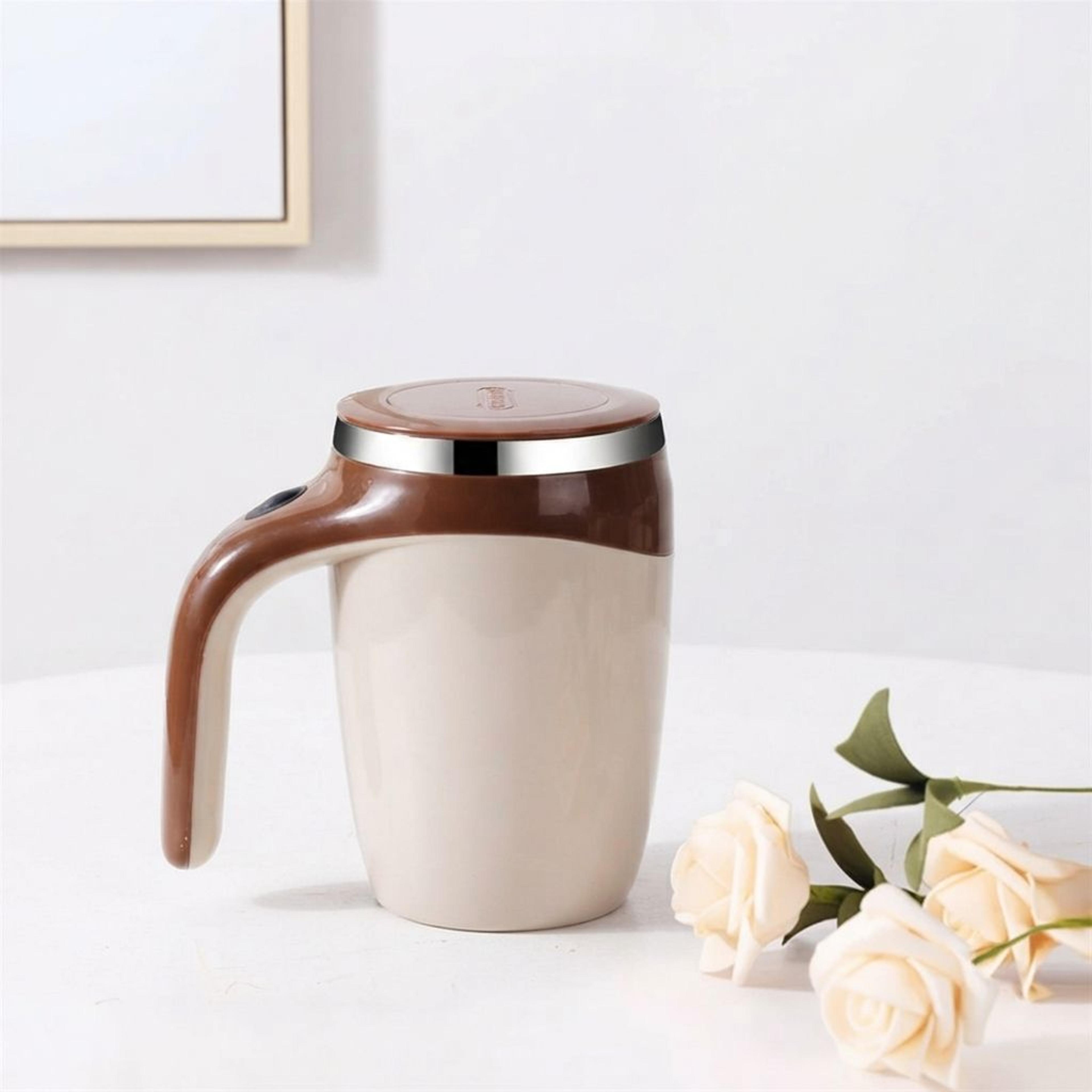 self stirring magnetic coffee mixing cup with stainless steel interior