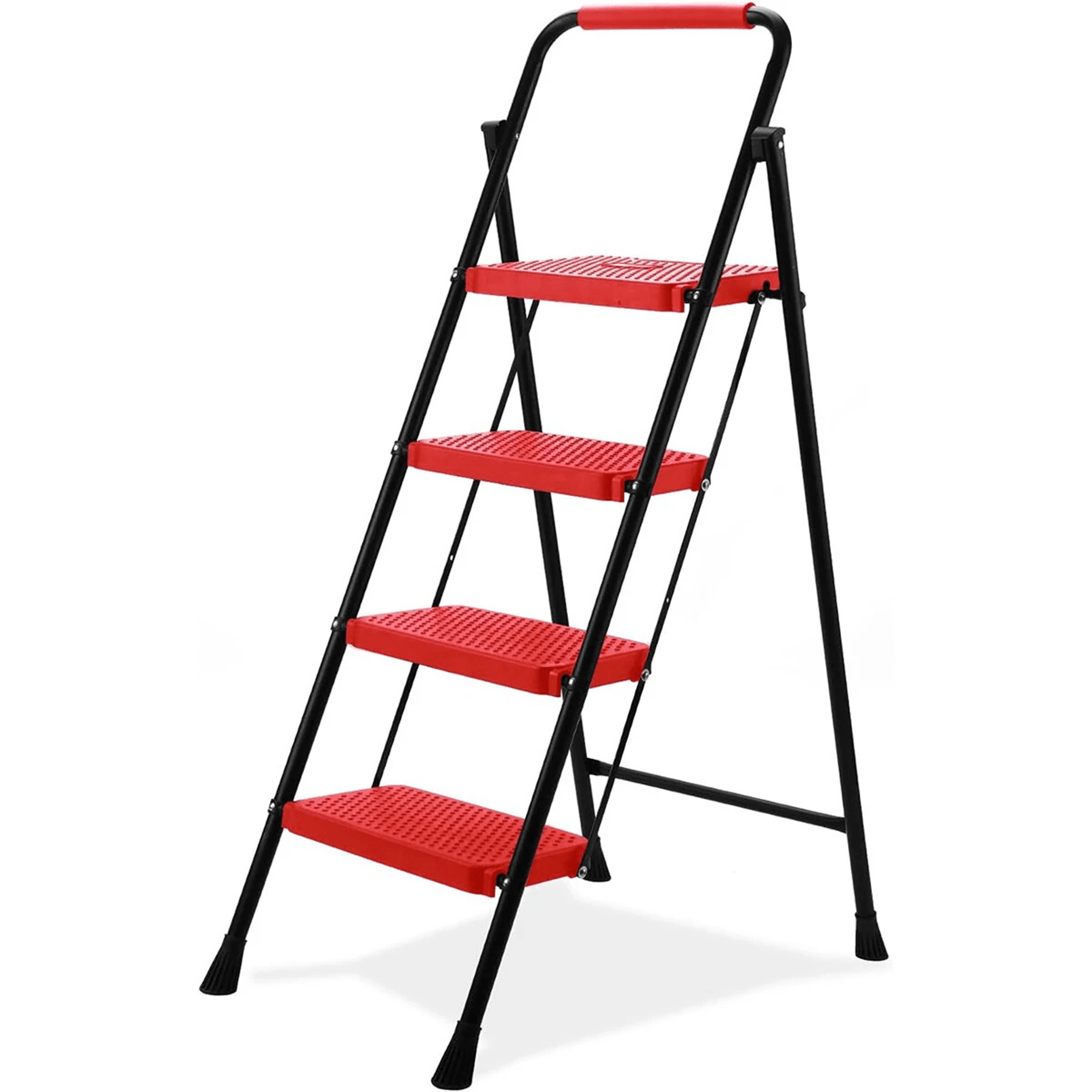 step folding ladder with wide anti slip pedals and handrail