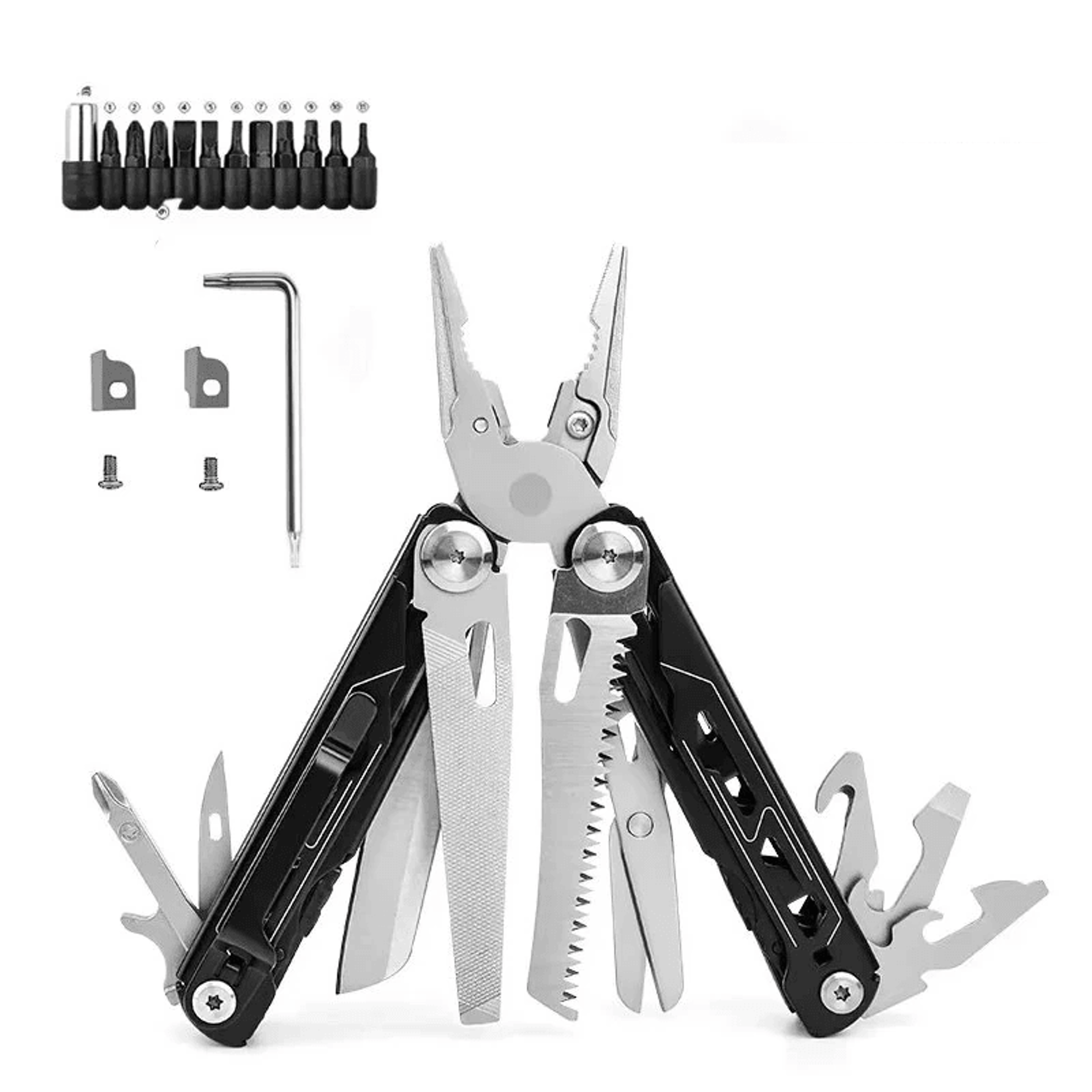 outdoor stainless steel folding multitool pliers with screwdriver set