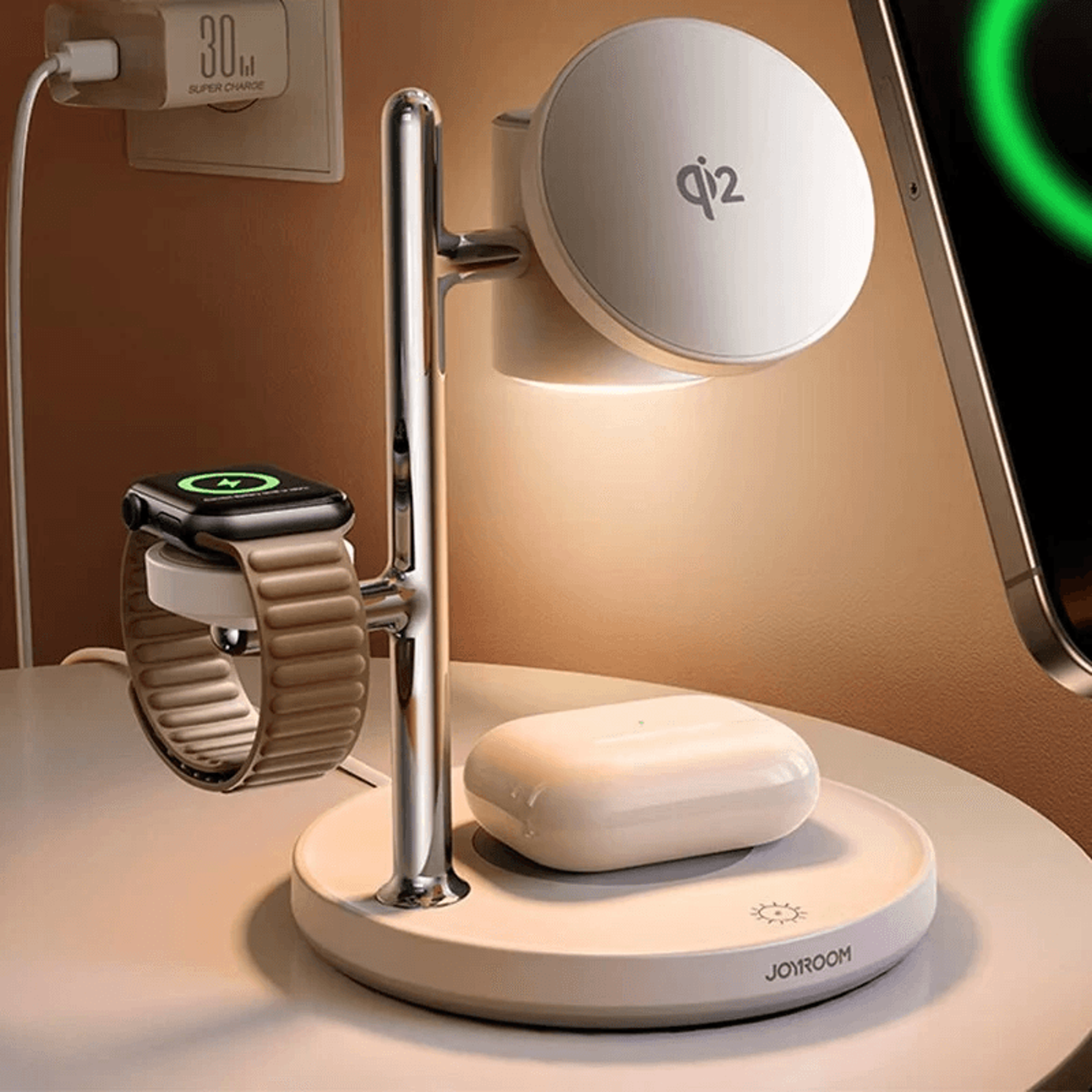 magnetic wireless charger stand with touch control night lamp