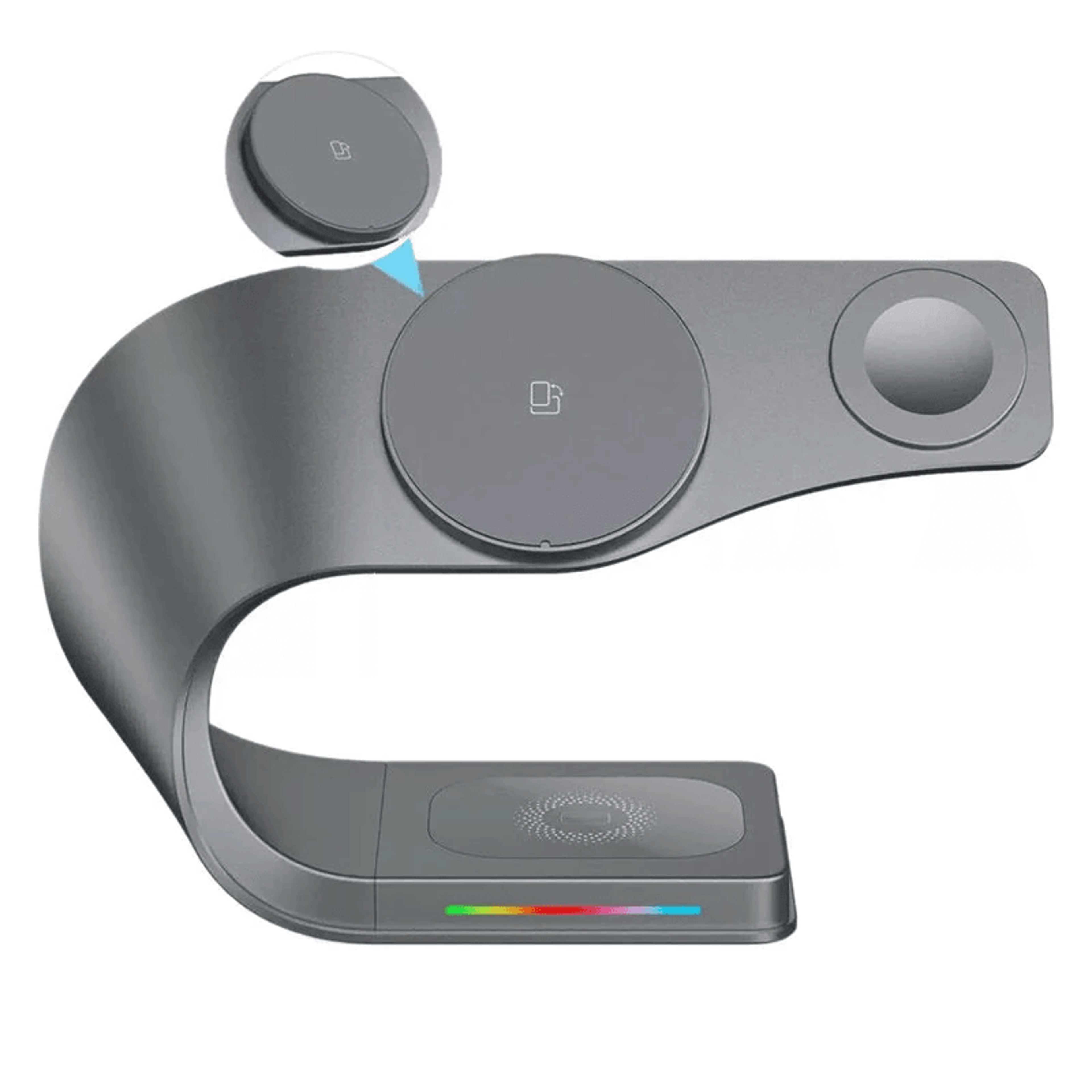 magnetic wireless charging station with metal shell and cooling technology