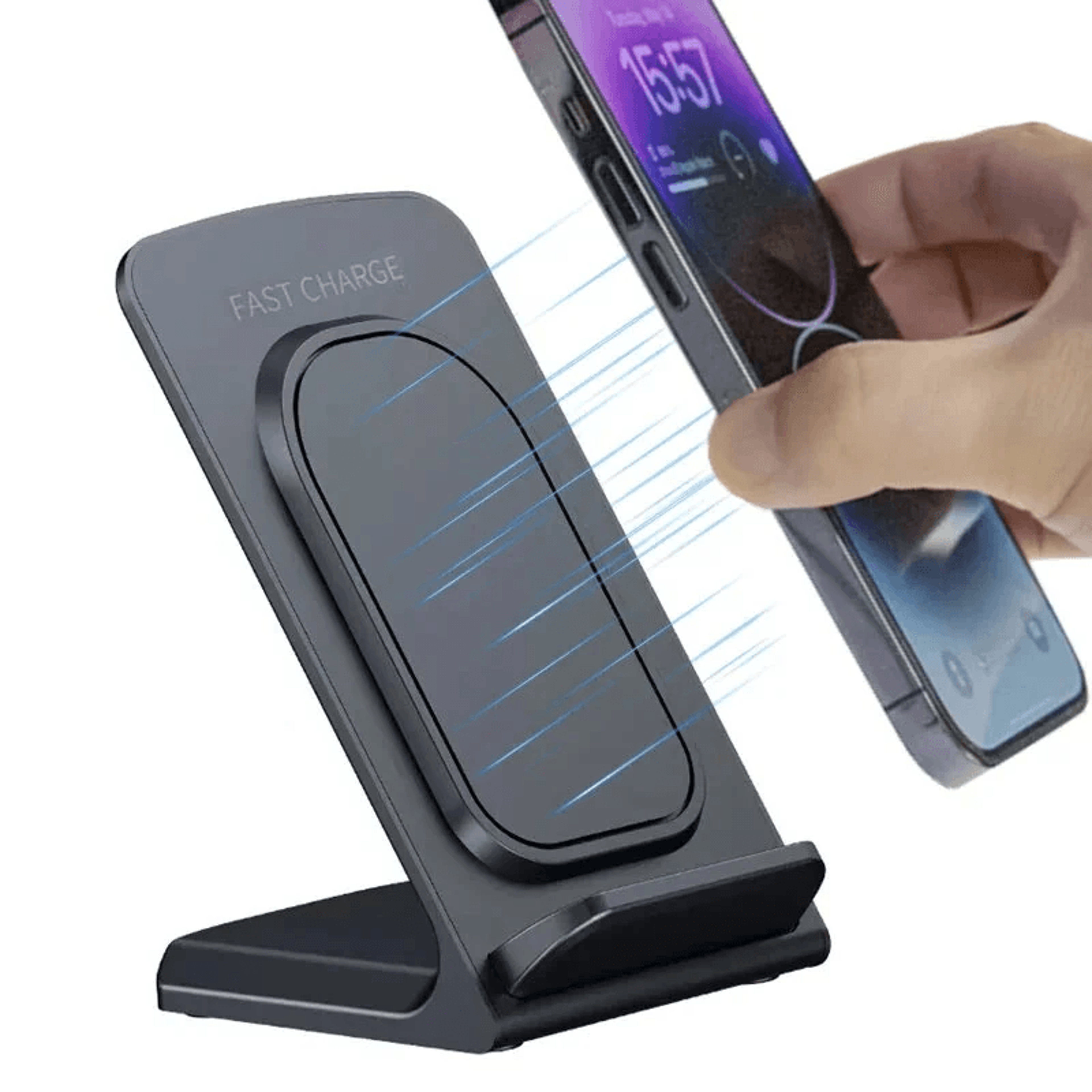 vertical wireless charger stand with dual position phone holder