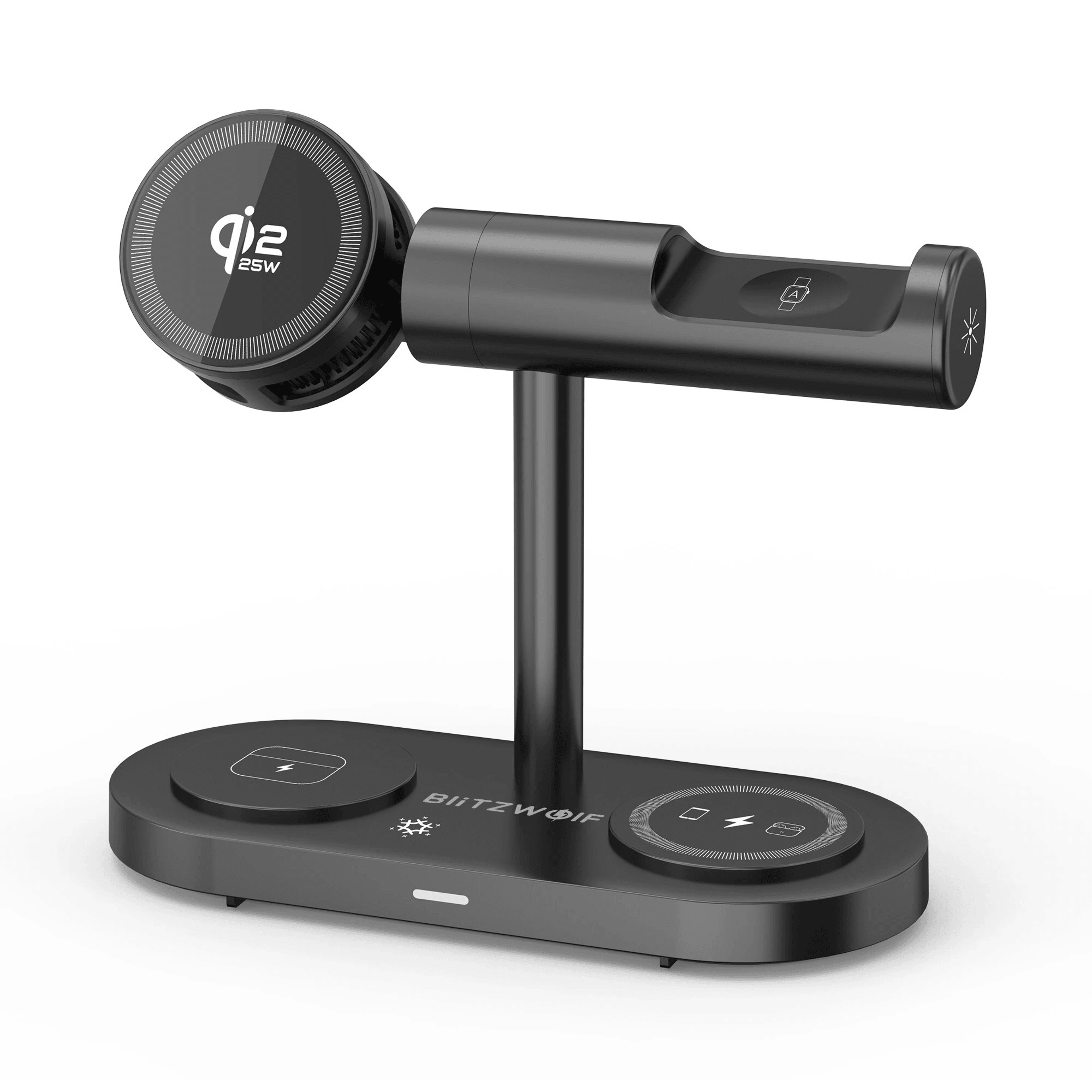 magnetic wireless charging stand with active cooling and led light