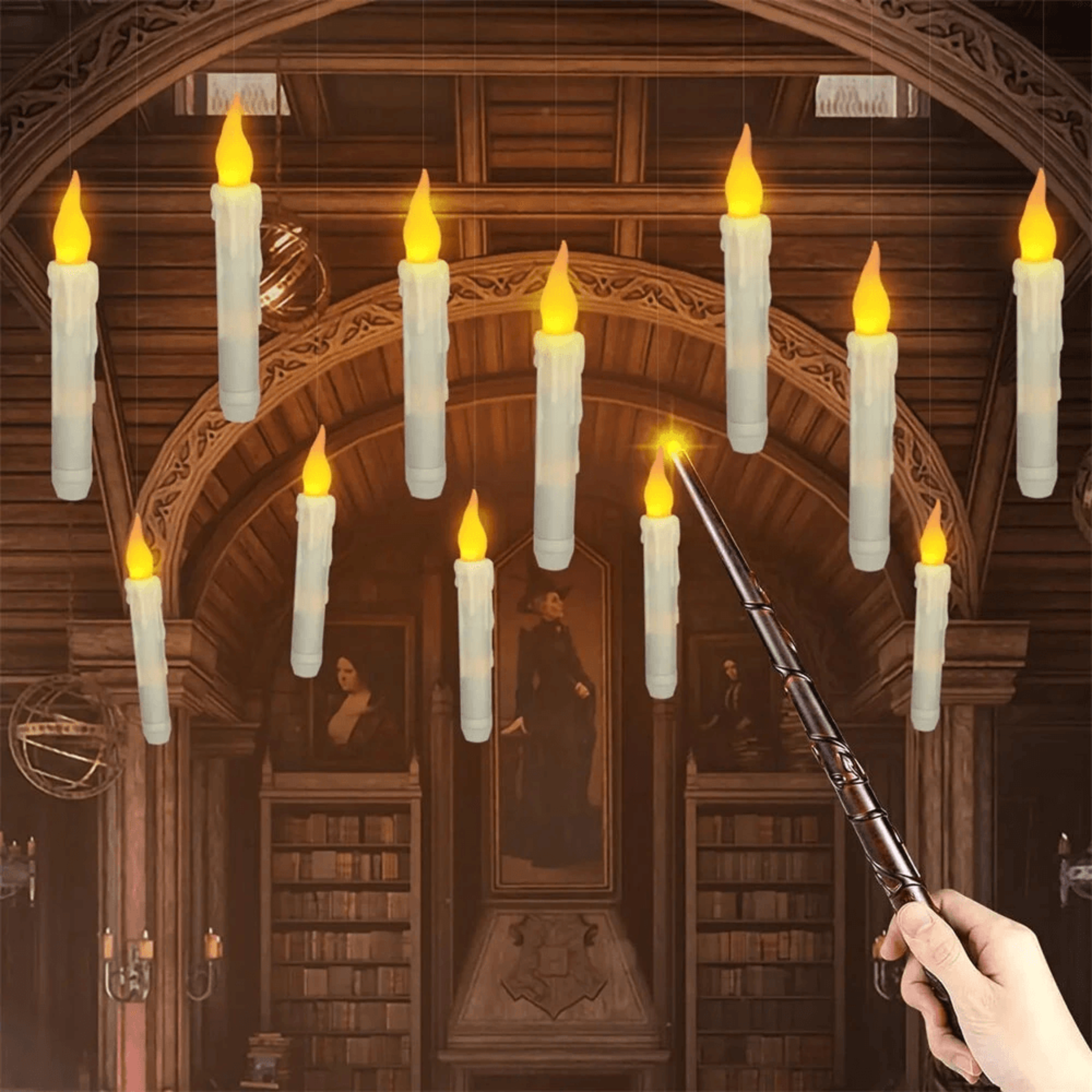 floating led candles with magic wand remote and flickering yellow light
