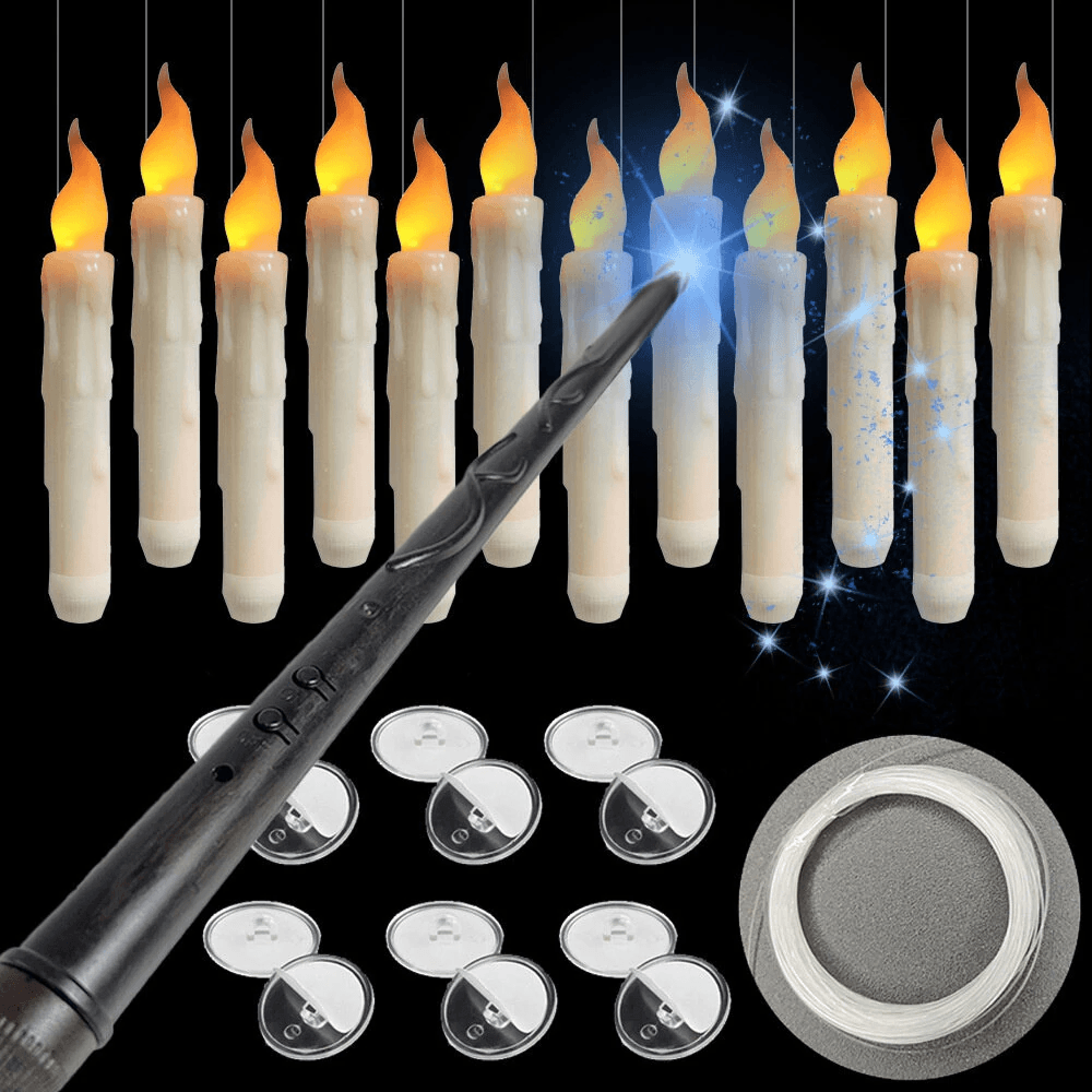 floating flameless led candles with wand remote and warm white flickering light