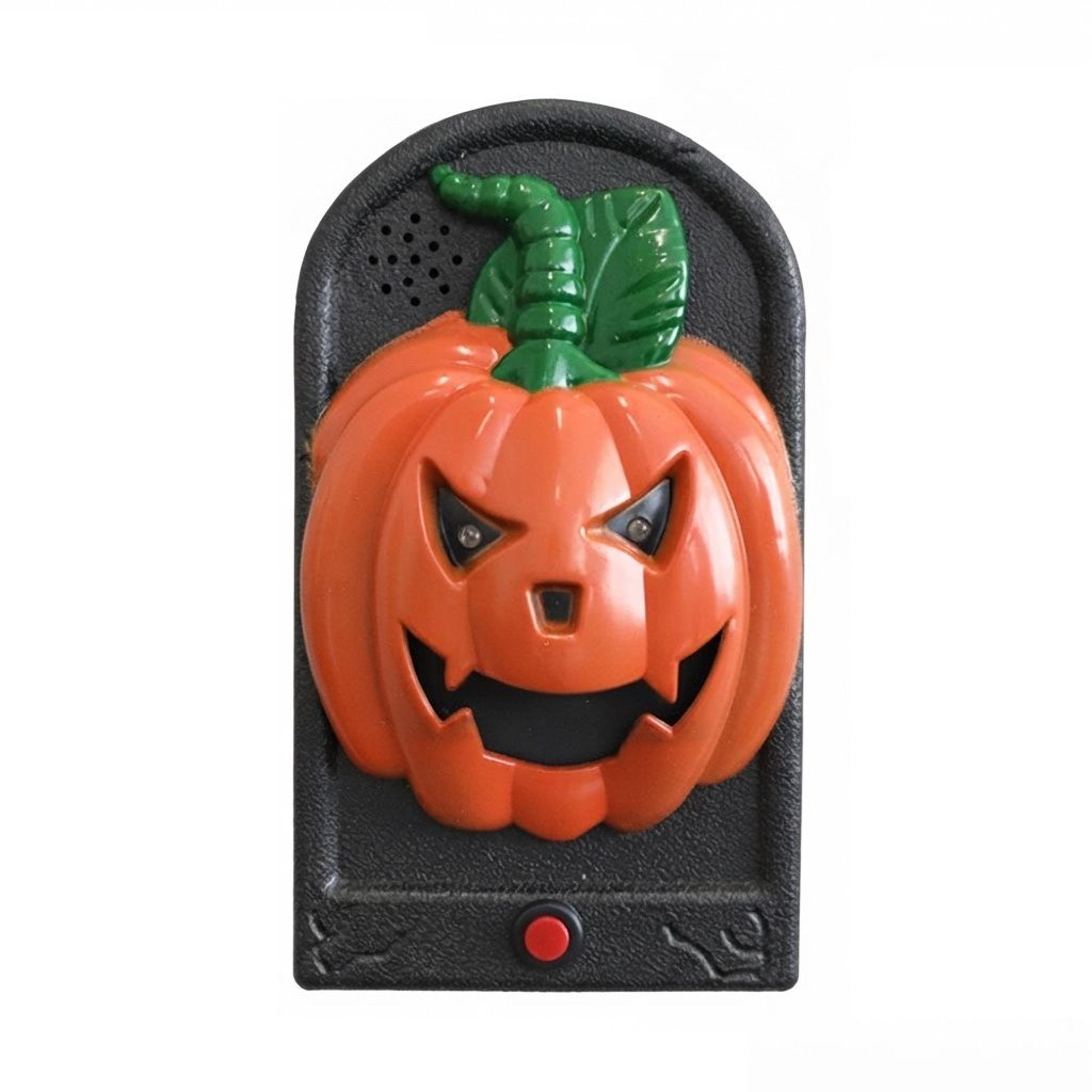 halloween doorbell decor with spooky sound glowing red eyes and pumpkin skull or witch design