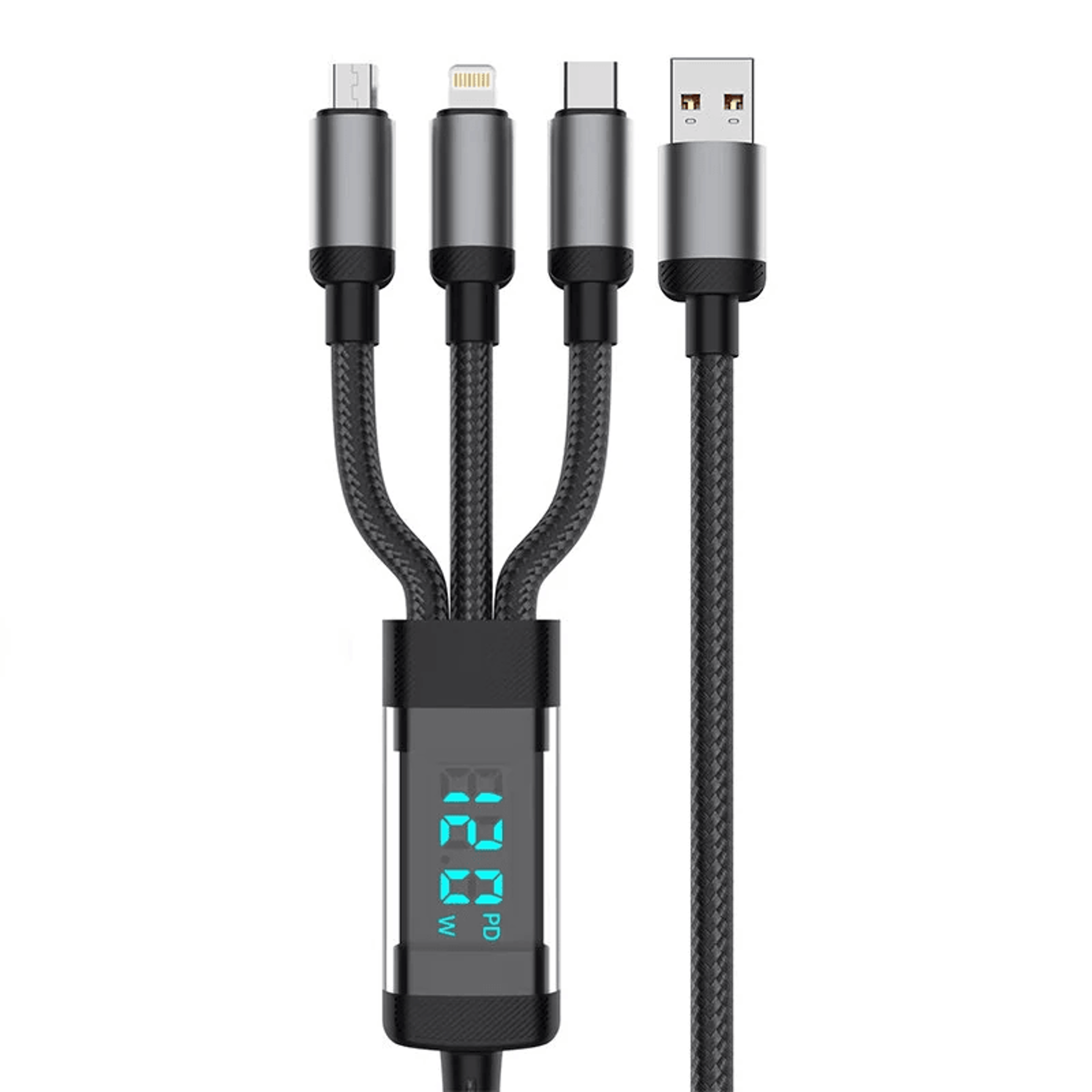 fast charging cable with digital watt display and usb a input
