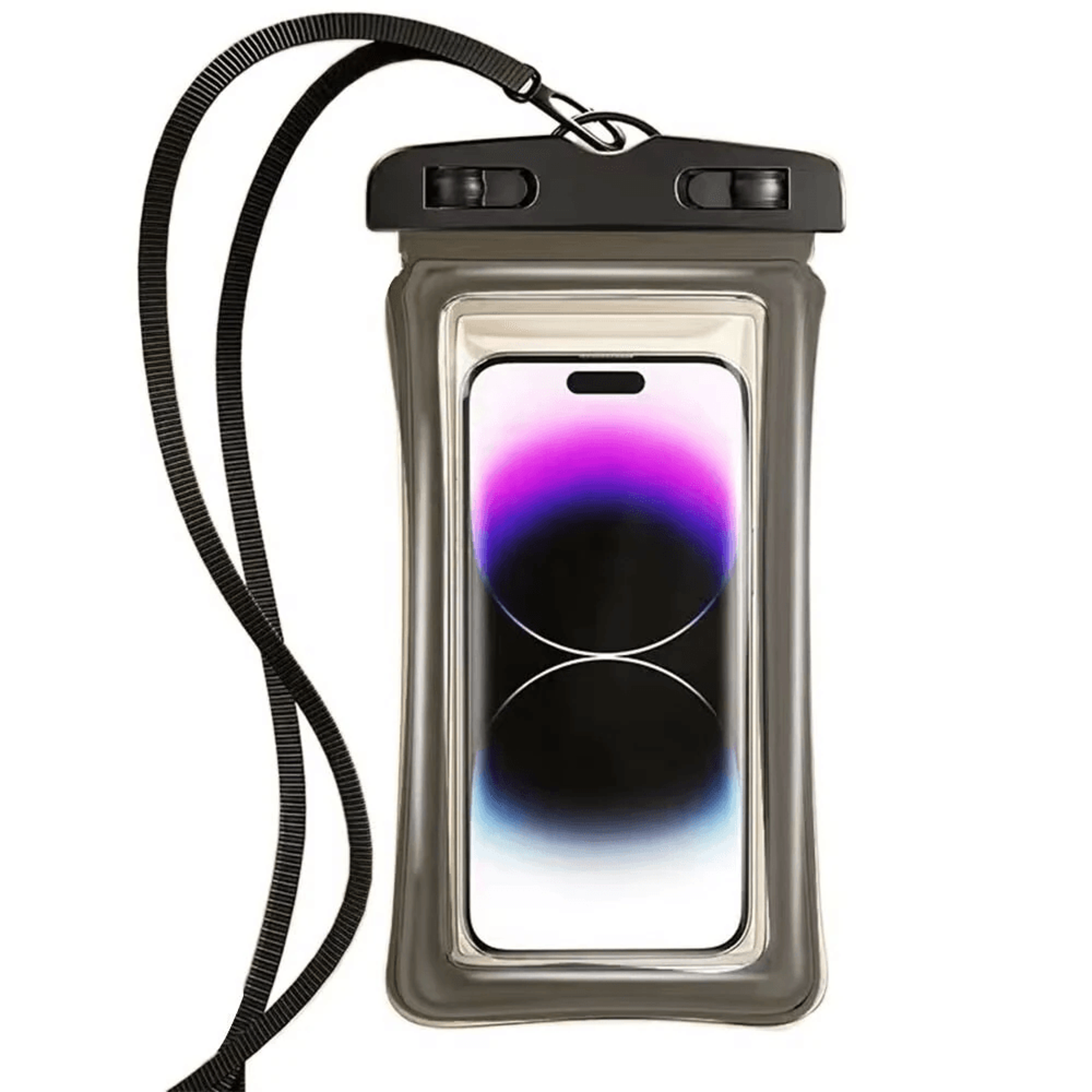 floating waterproof phone pouch with touchscreen and lanyard