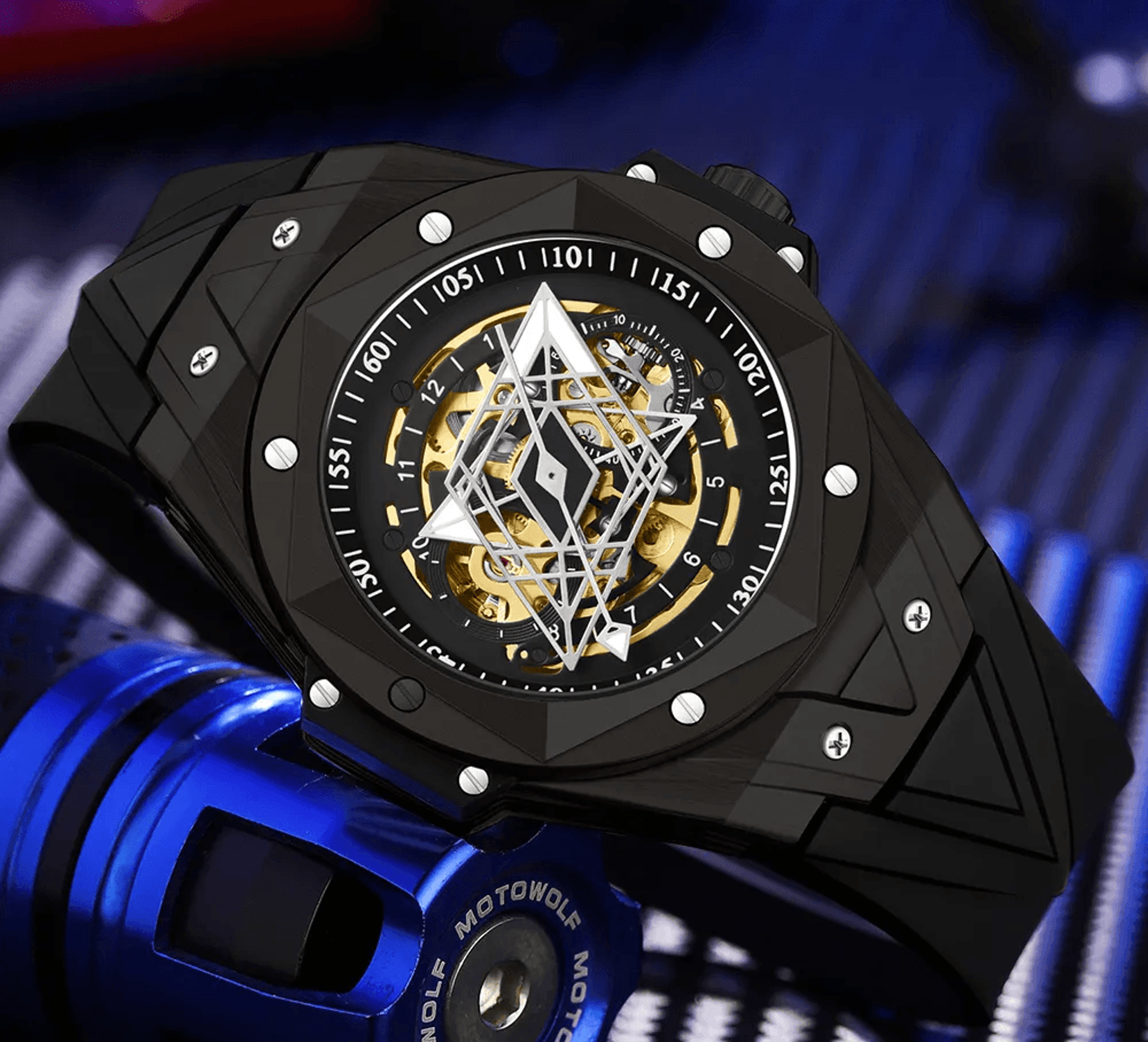 automatic mechanical skeleton watch with alloy case and water resistant design
