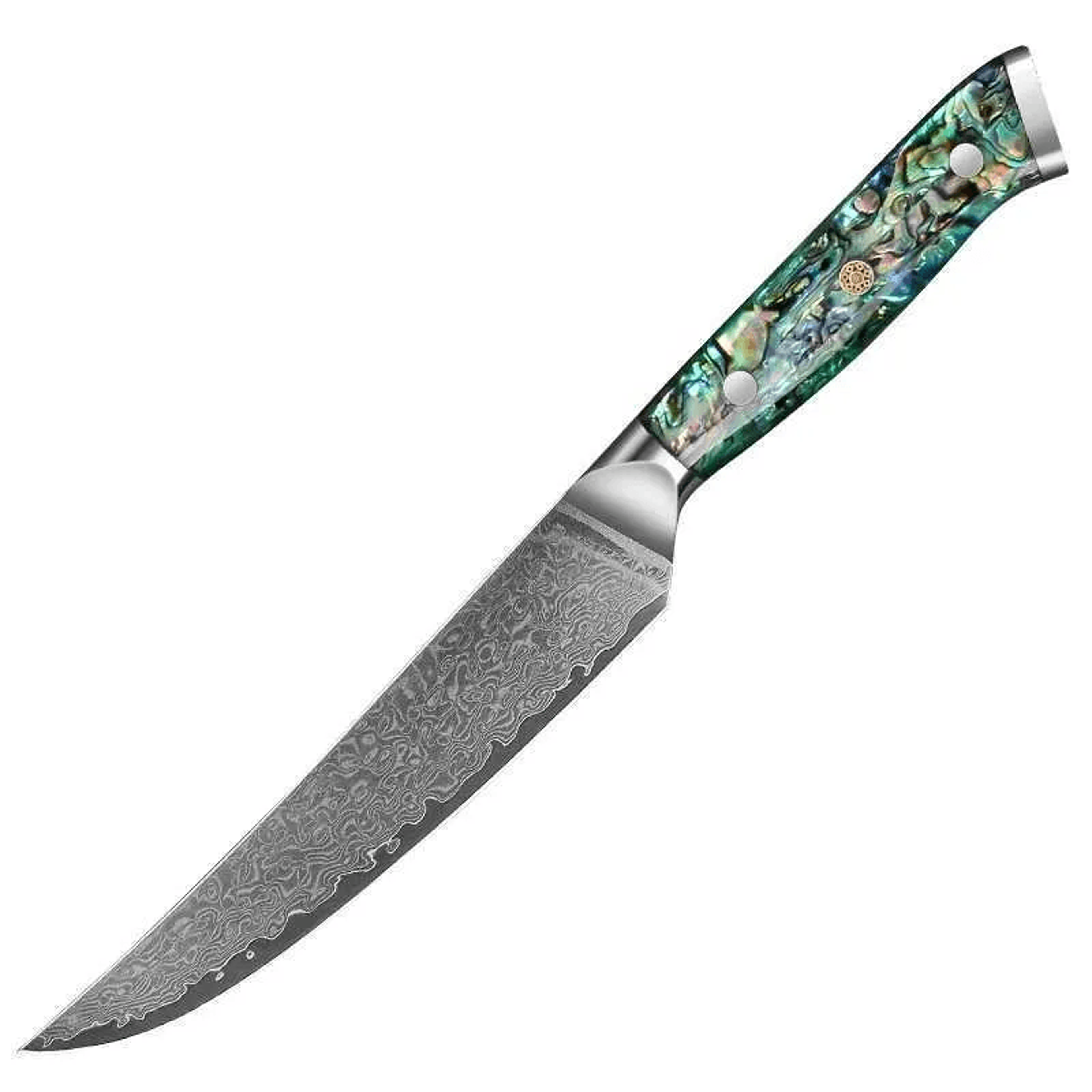 damascus steel kitchen knife set with abalone shell handles for meat and vegetable prep