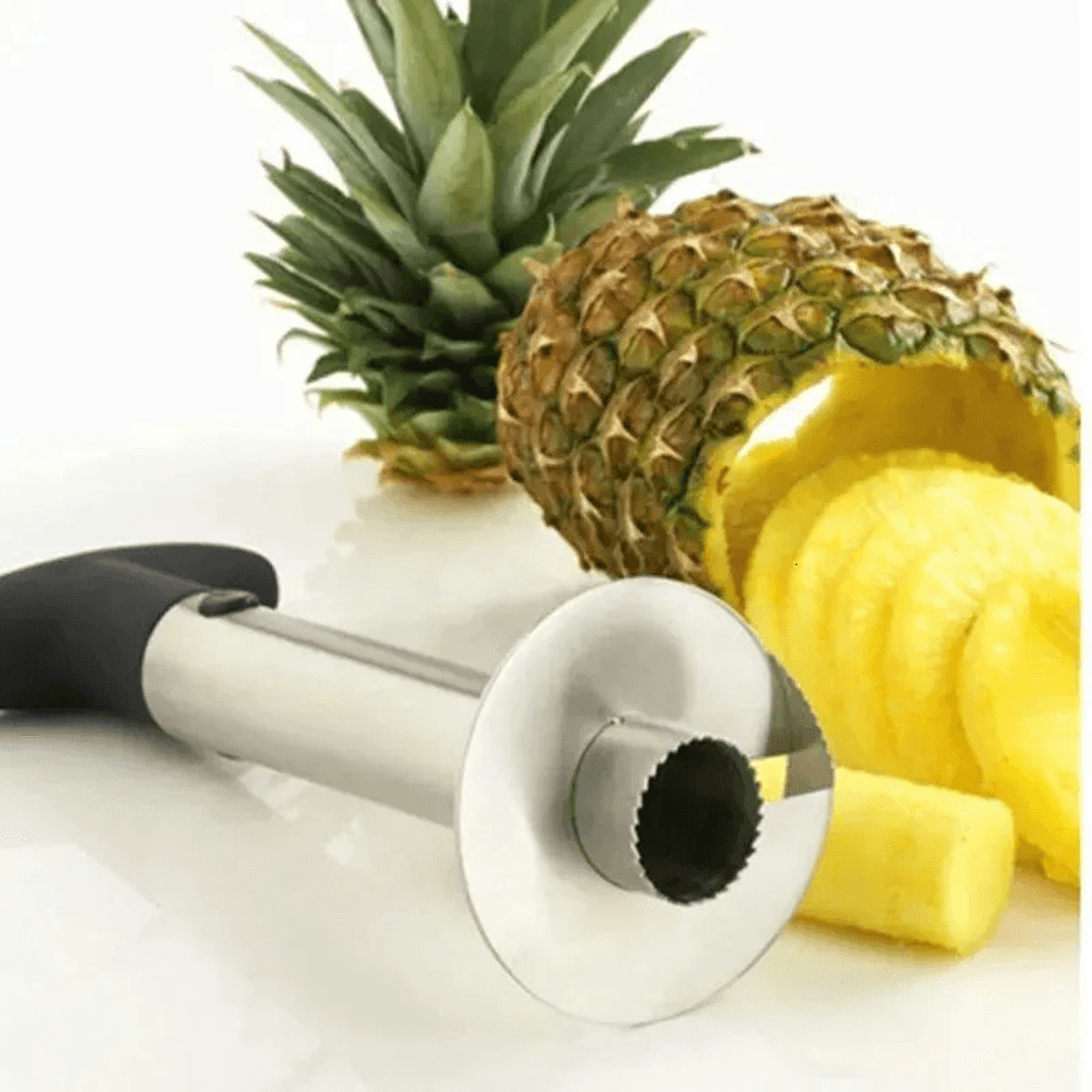 stainless steel pineapple slicer and corer with serrated blade and ergonomic handle