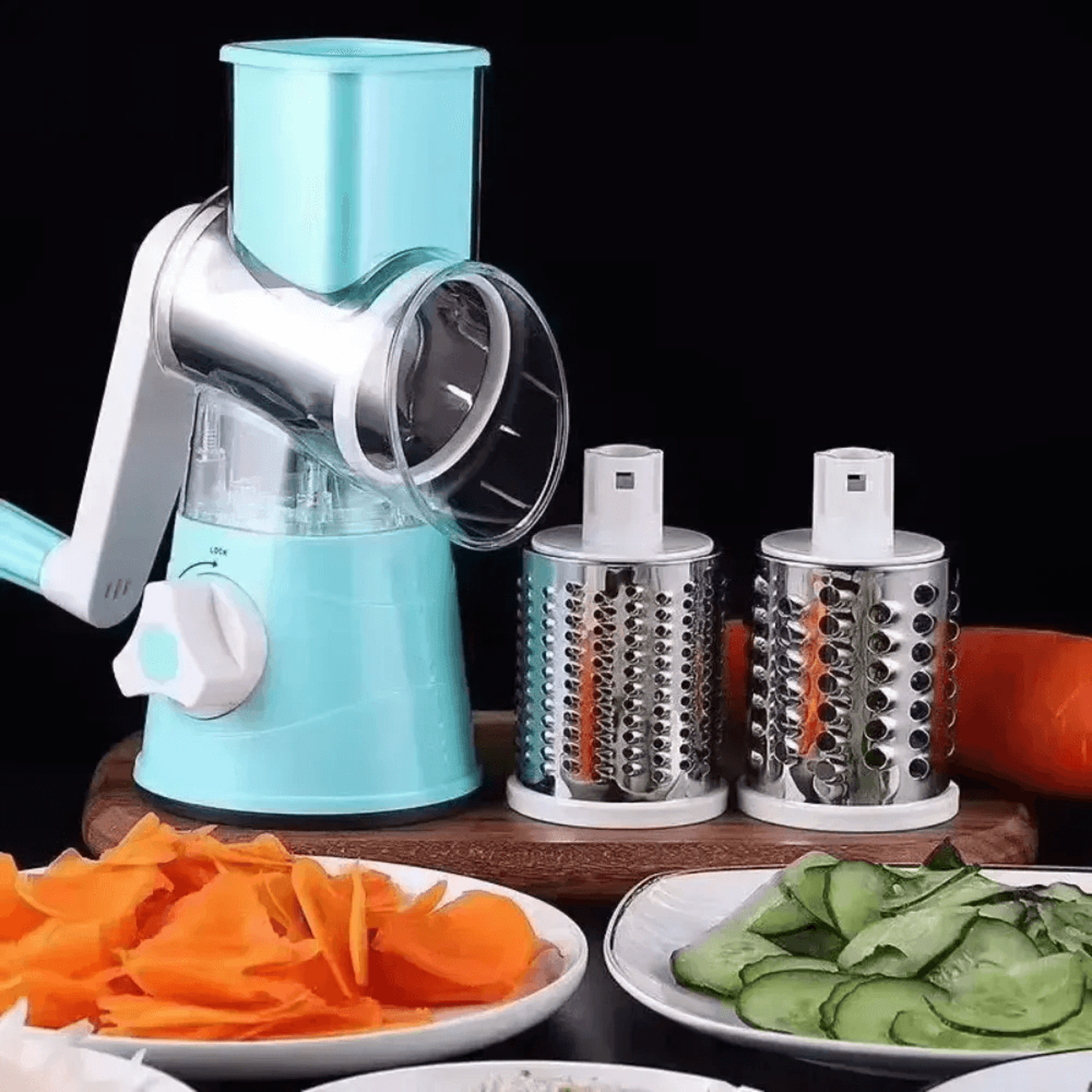 rotary vegetable slicer with handle and stainless steel blades