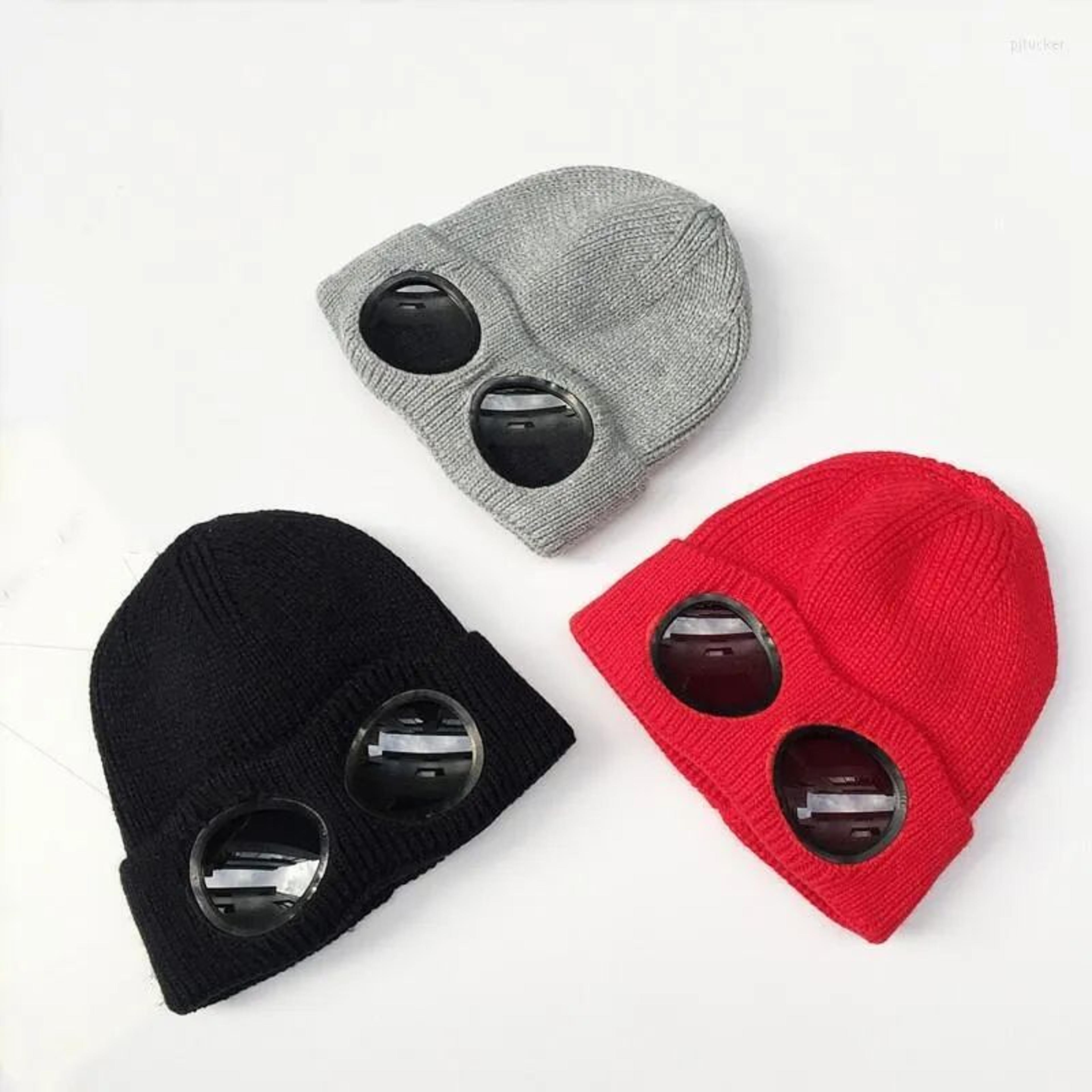 unisex cotton beanie hat with double goggle lens design for winter outdoor wear