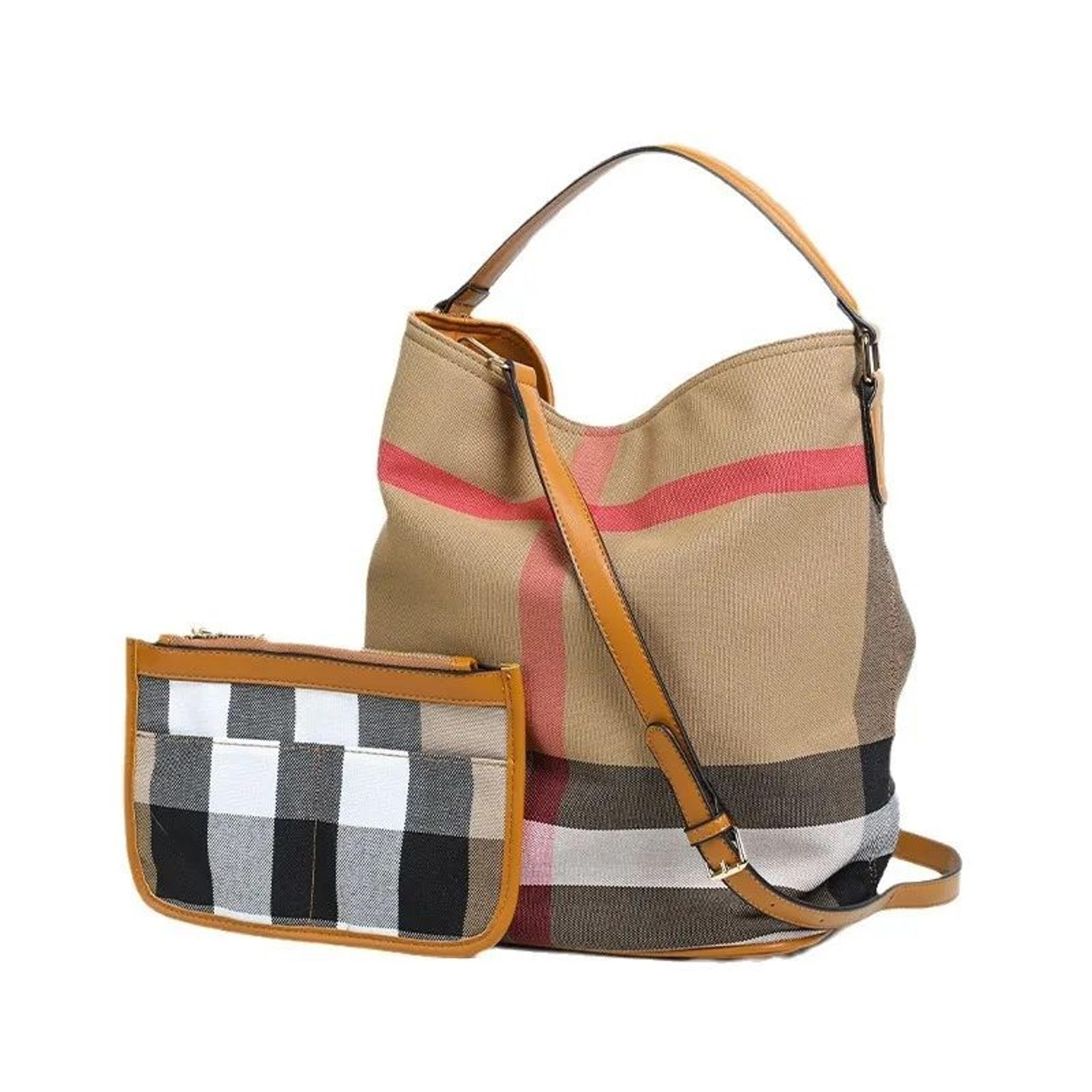 women's plaid canvas bucket bag large capacity crossbody shoulder handbag