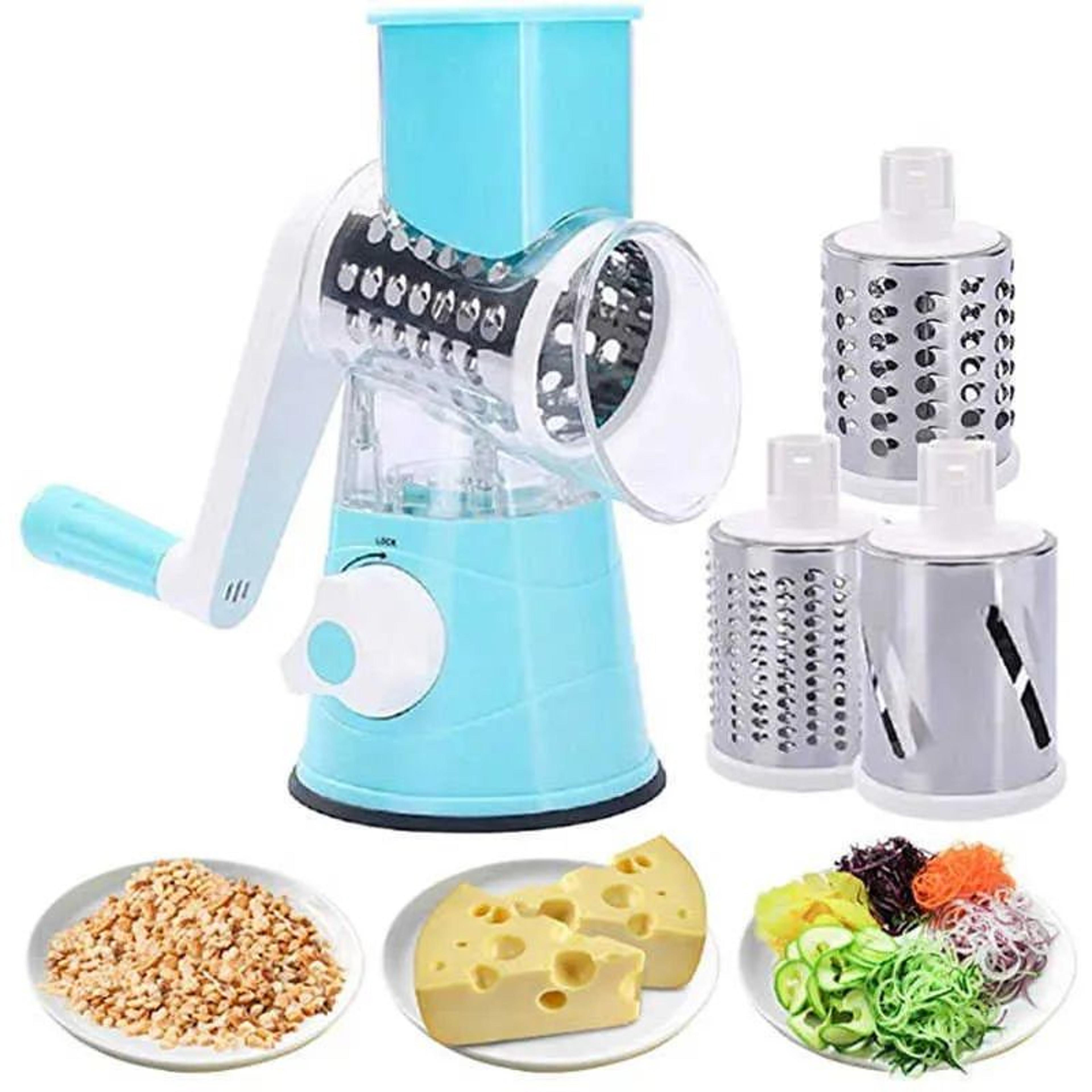 manual rotary vegetable slicer and cheese grater with stainless steel blades