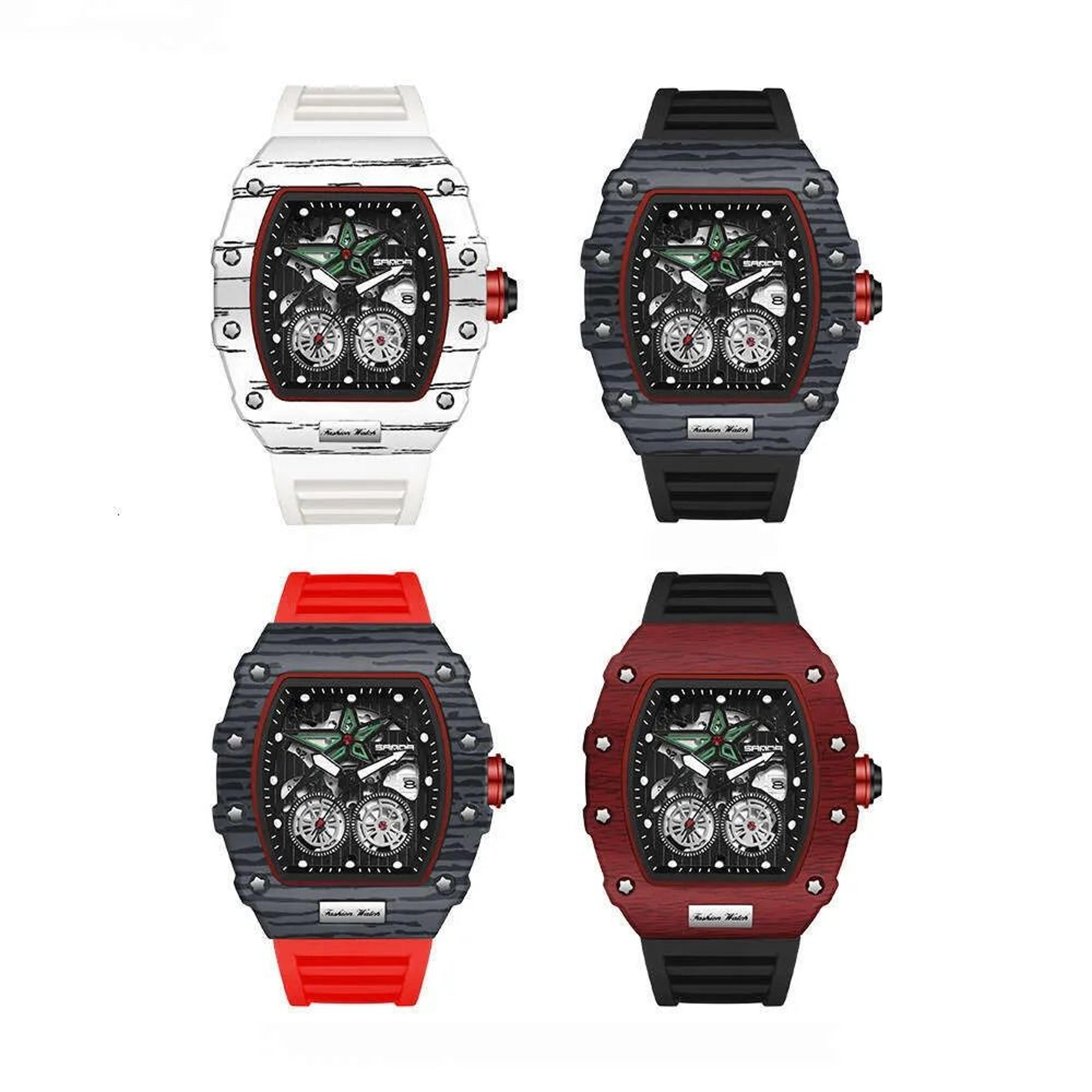 men's barrel shaped quartz watch with luminous hands and zebra pattern dial