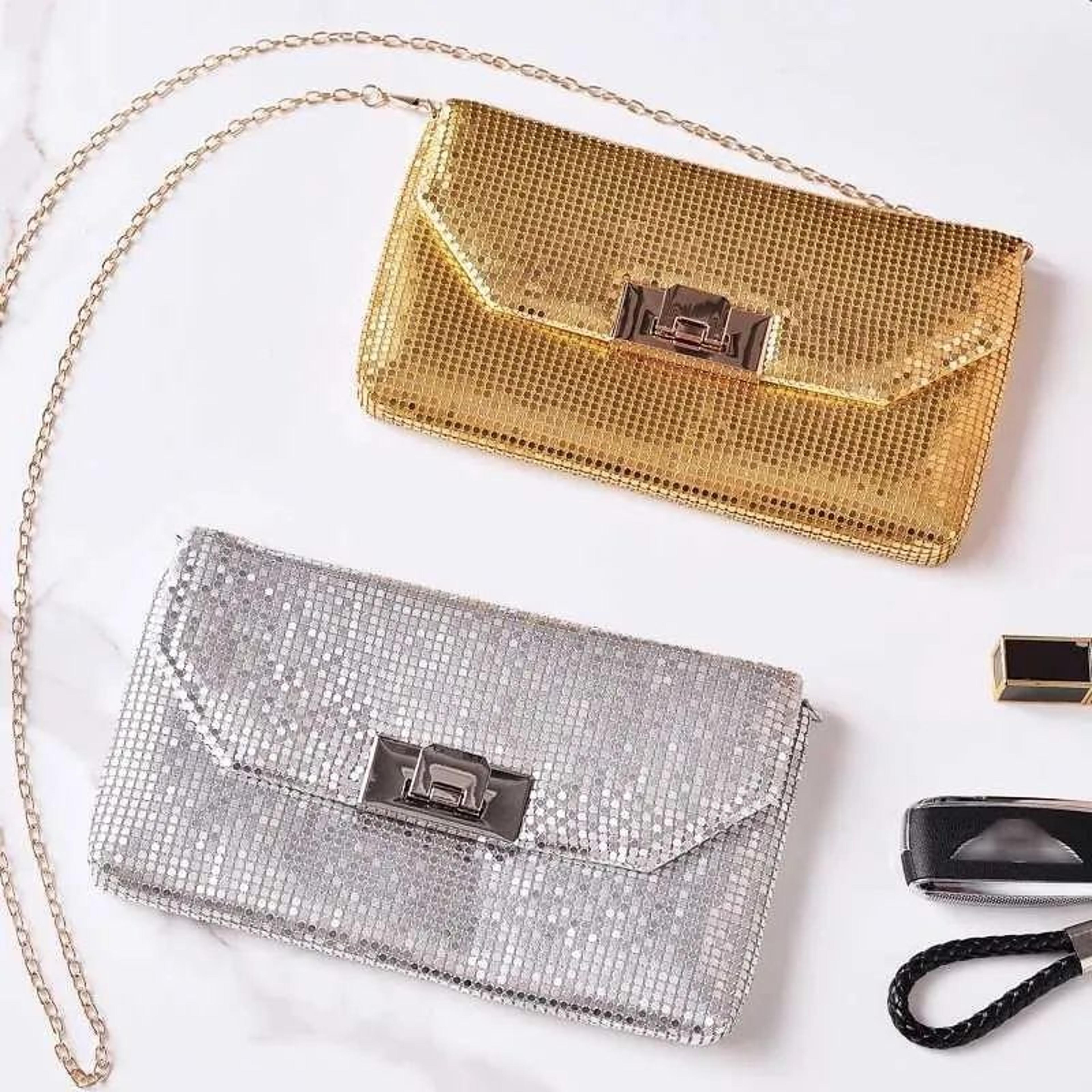 gold sequin clutch bag for women elegant evening shoulder purse for parties