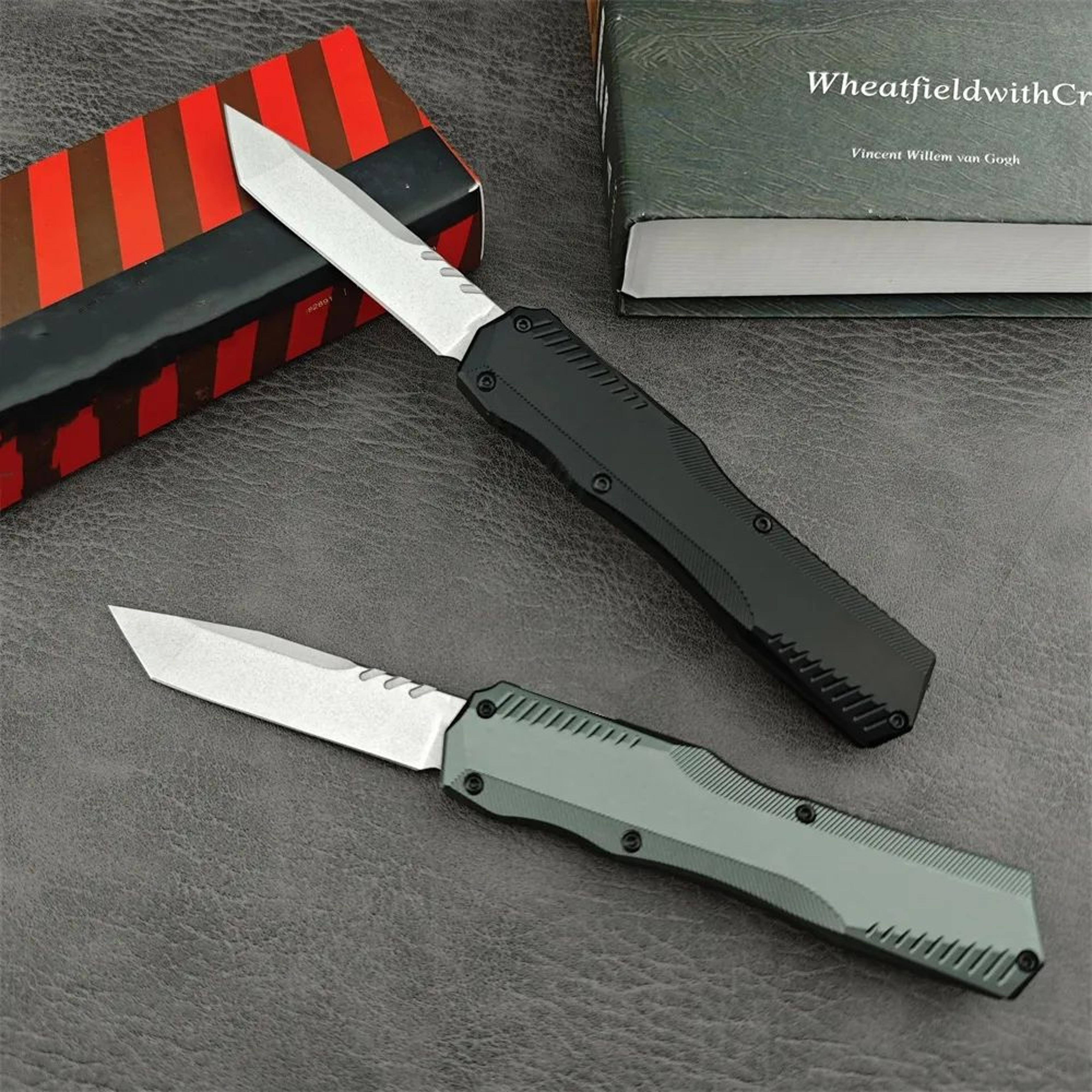 otf tactical pocket knife with steel stonewashed blade and aluminum handle