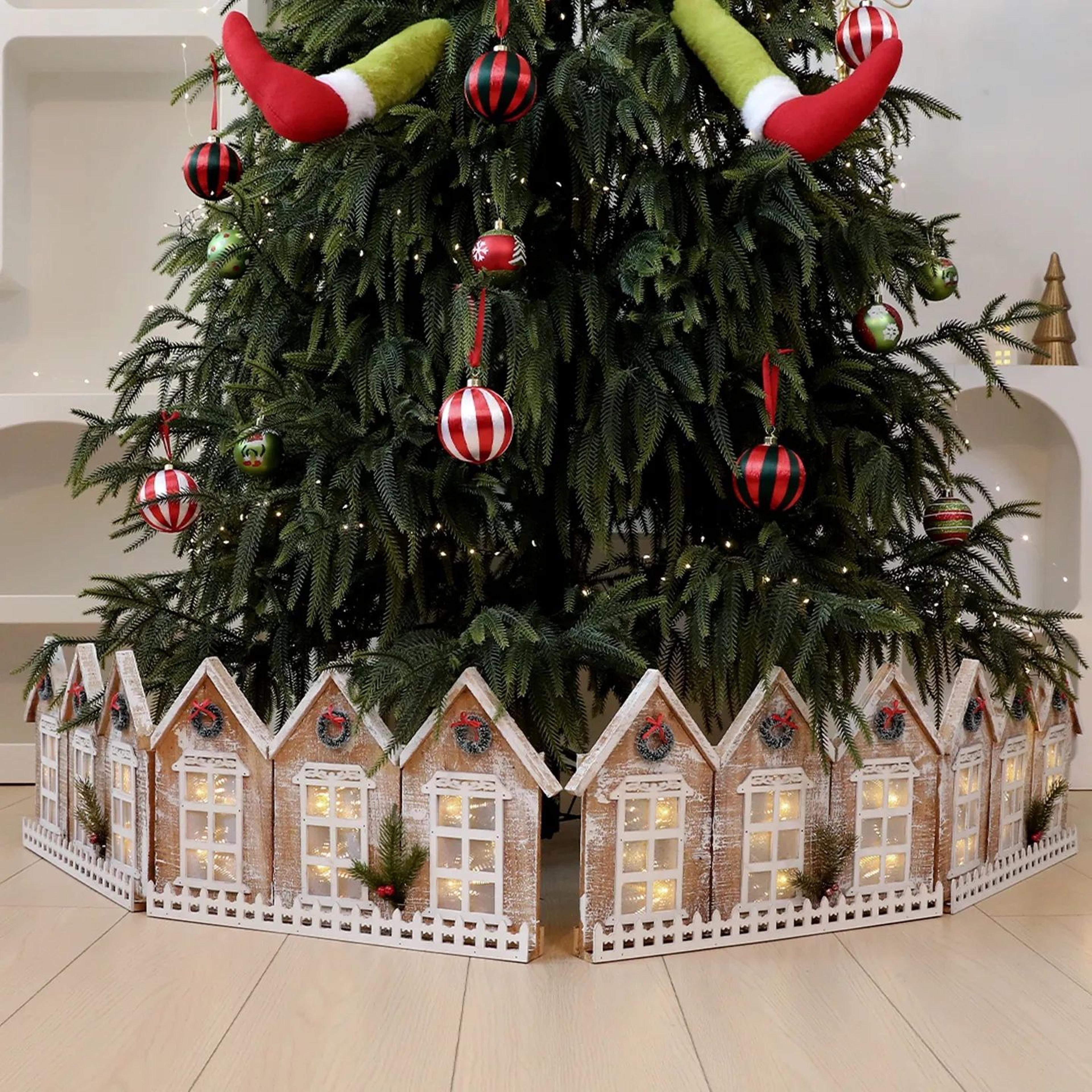 Lighted Wooden Christmas Snow Scene Fence With Foldable Holiday Design 1